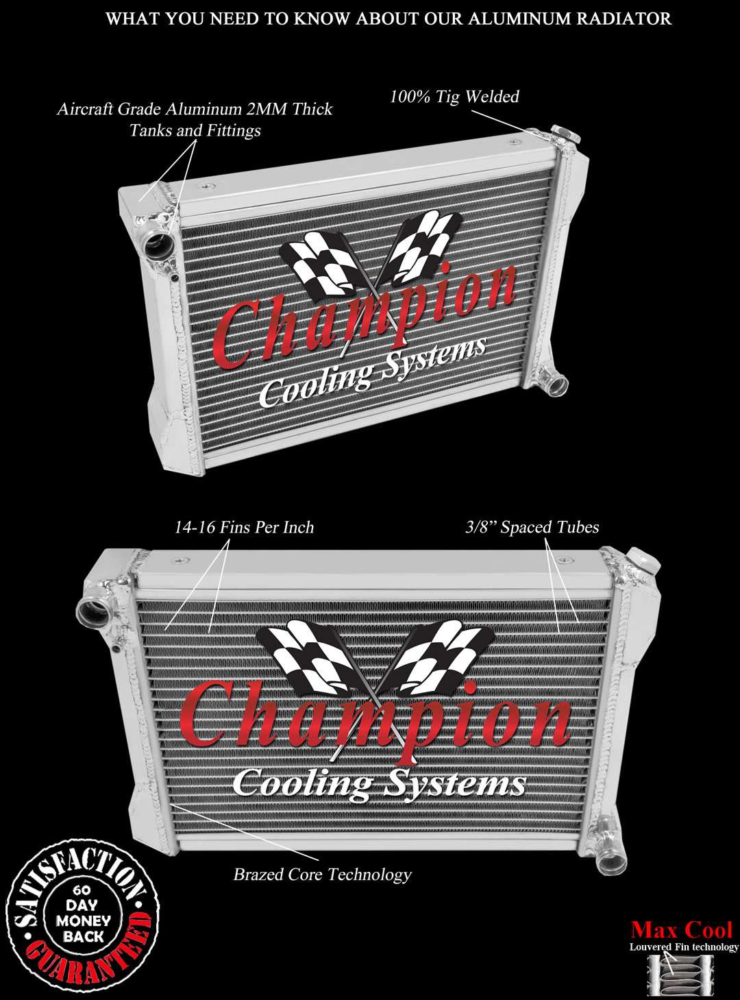 Rockin Champion 2 Row All Aluminum Radiator for 1967 - 1974 MG Midget L4 Engine