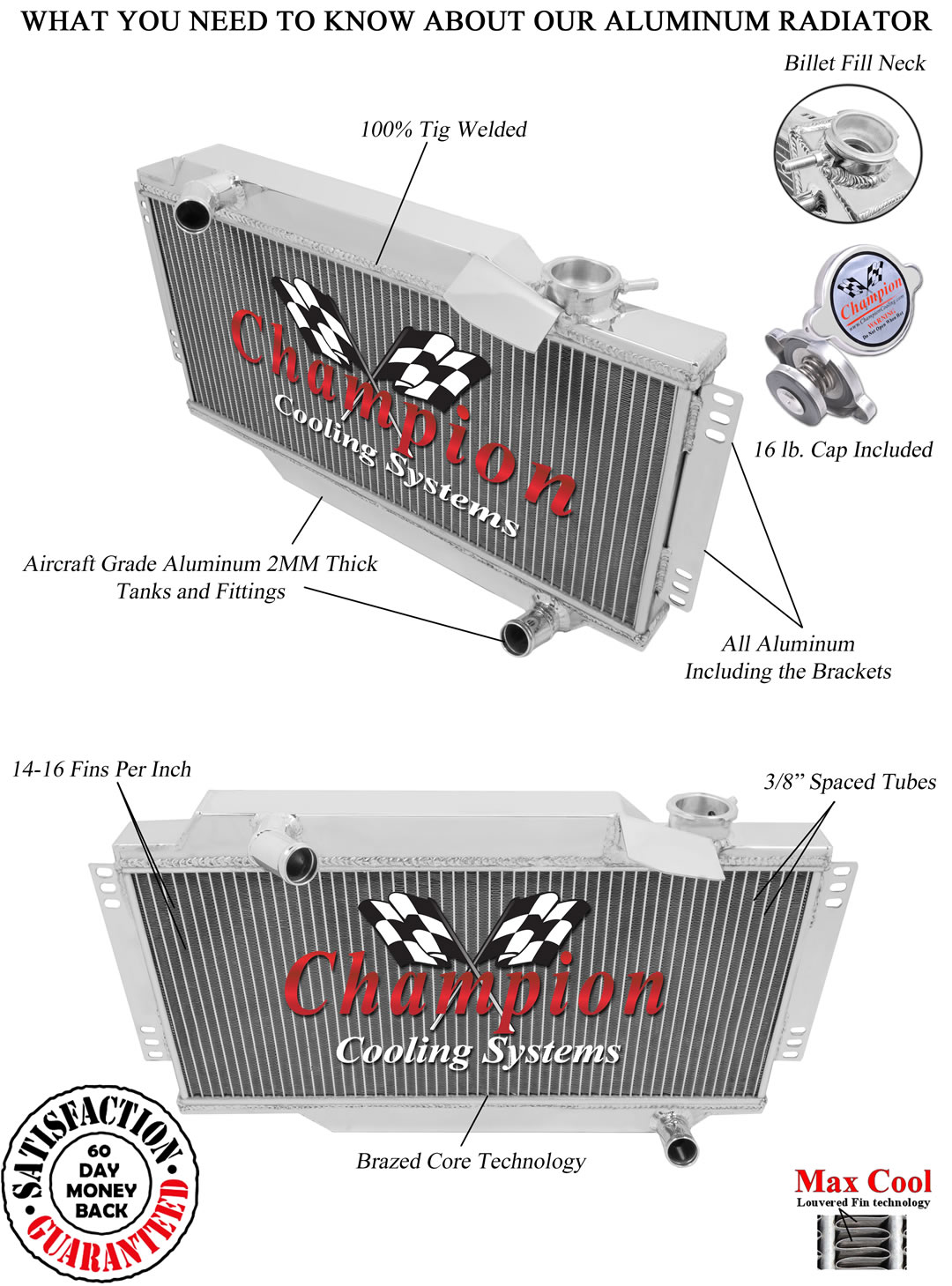 2 Row All Aluminum Champion Alliant Radiator For 1964-78 Triumph Spitfire