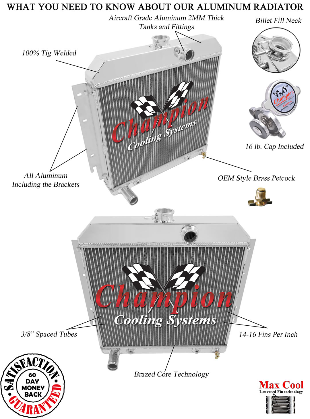 Western 2 Row 1" Tubes All Aluminum Radiator for 1964 Dodge Dart V8 Engine Western 2 Row 1" Tubes All Aluminum Radiator for 1964 Dodge Dart V8 Engine