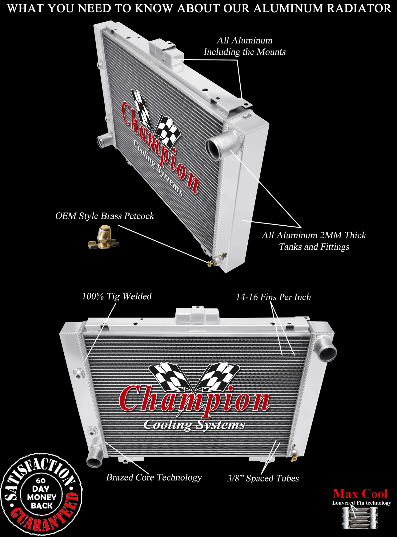 Rockin Champion 3 Row All Aluminum Radiator for 1964 Ford Galaxie V8 Engine