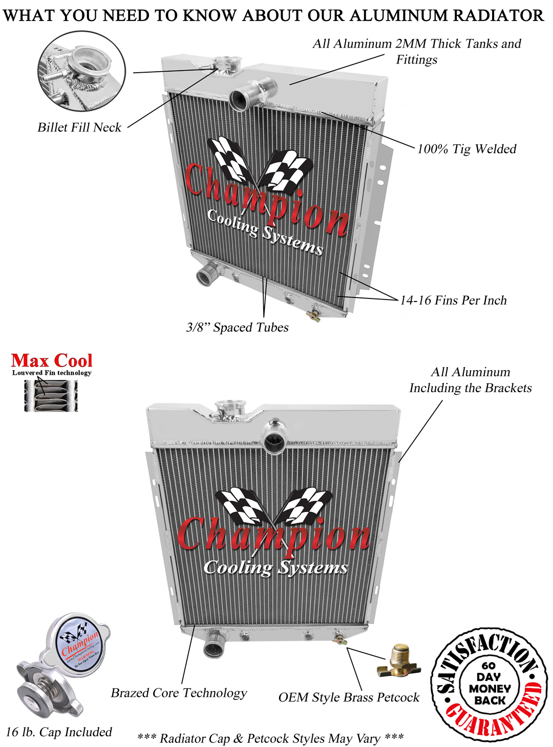 3 Row Jamn Champion Radiator for 1966 - 1977 Ford Bronco 6 Cylinder Engine