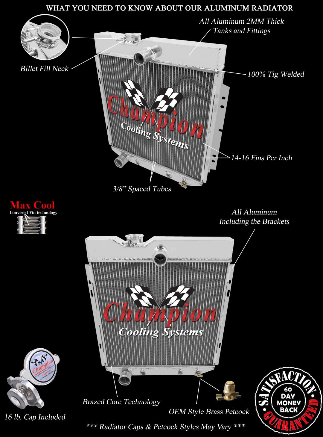RN Champion 3 Row Radiator for 1966 - 1977 Ford Bronco 6 Cylinder Engine #CC6677
