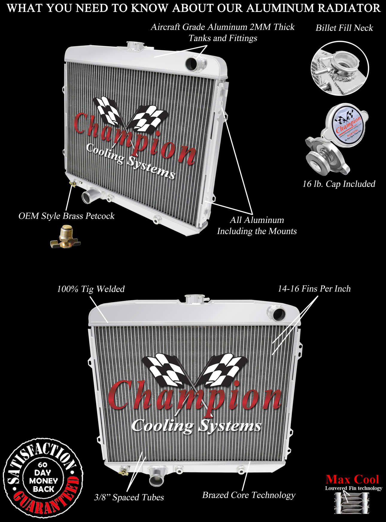 4 Row Rockin Champion Radiator for 1967 Ford Galaxie V8 Engine #MC67GL