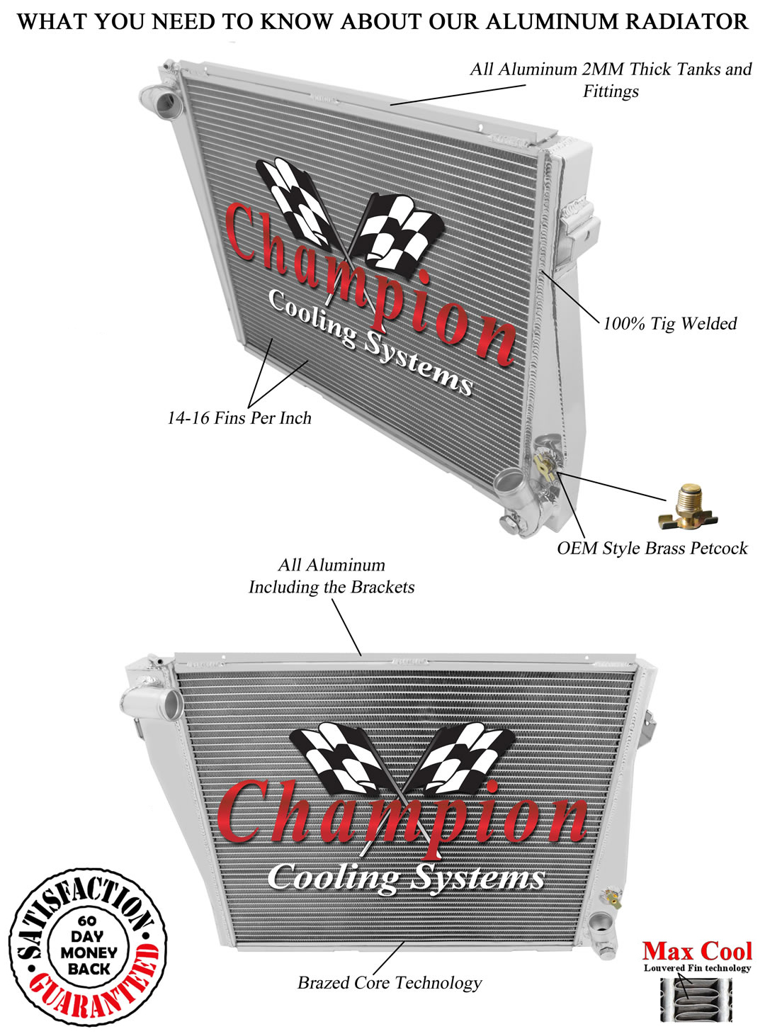 SubZero Champion 2 Row All Aluminum Radiator for 1971 1972 1973 BMW 3.0CS L6