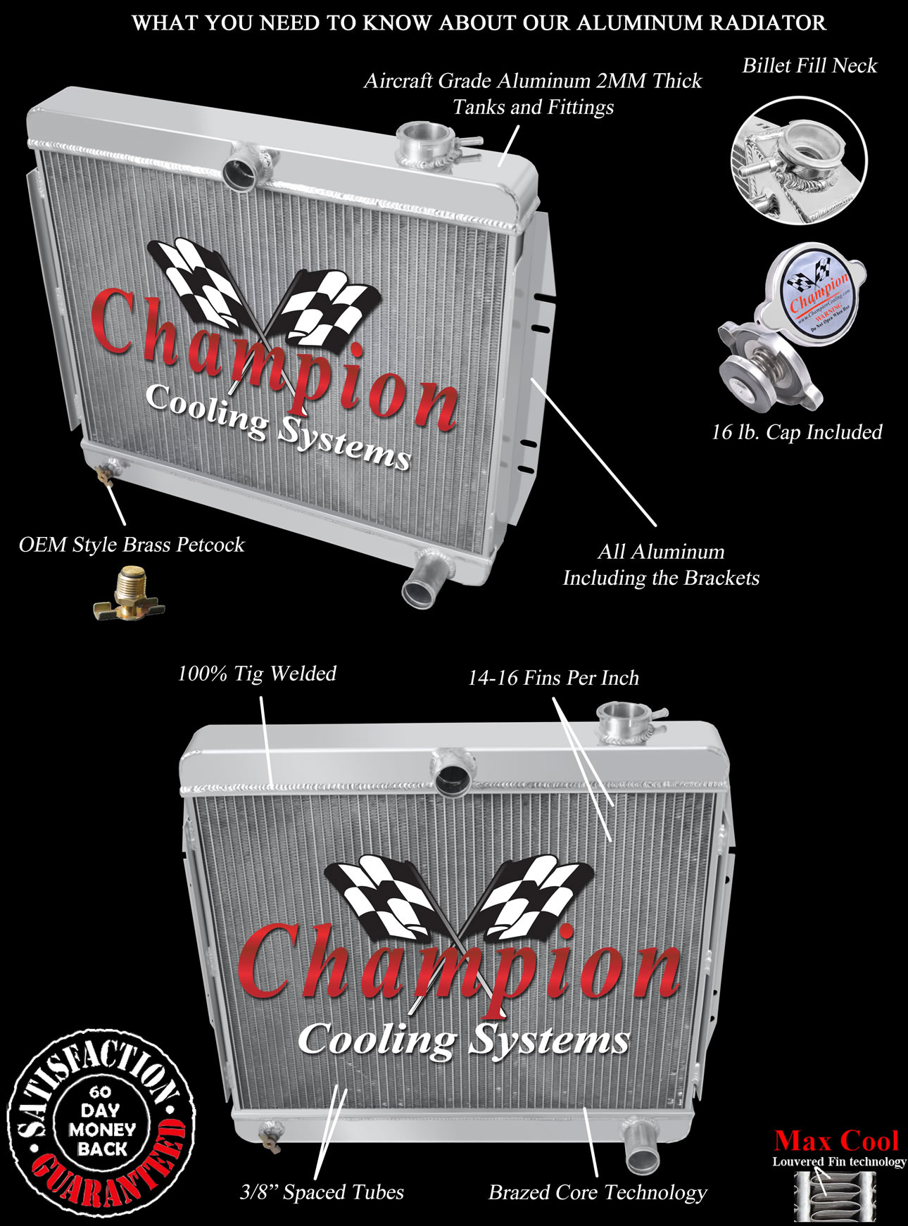 Rockin Champion 3 Row All Aluminum Radiator for 1970 1971 Jeep CJ5 V6 Engine