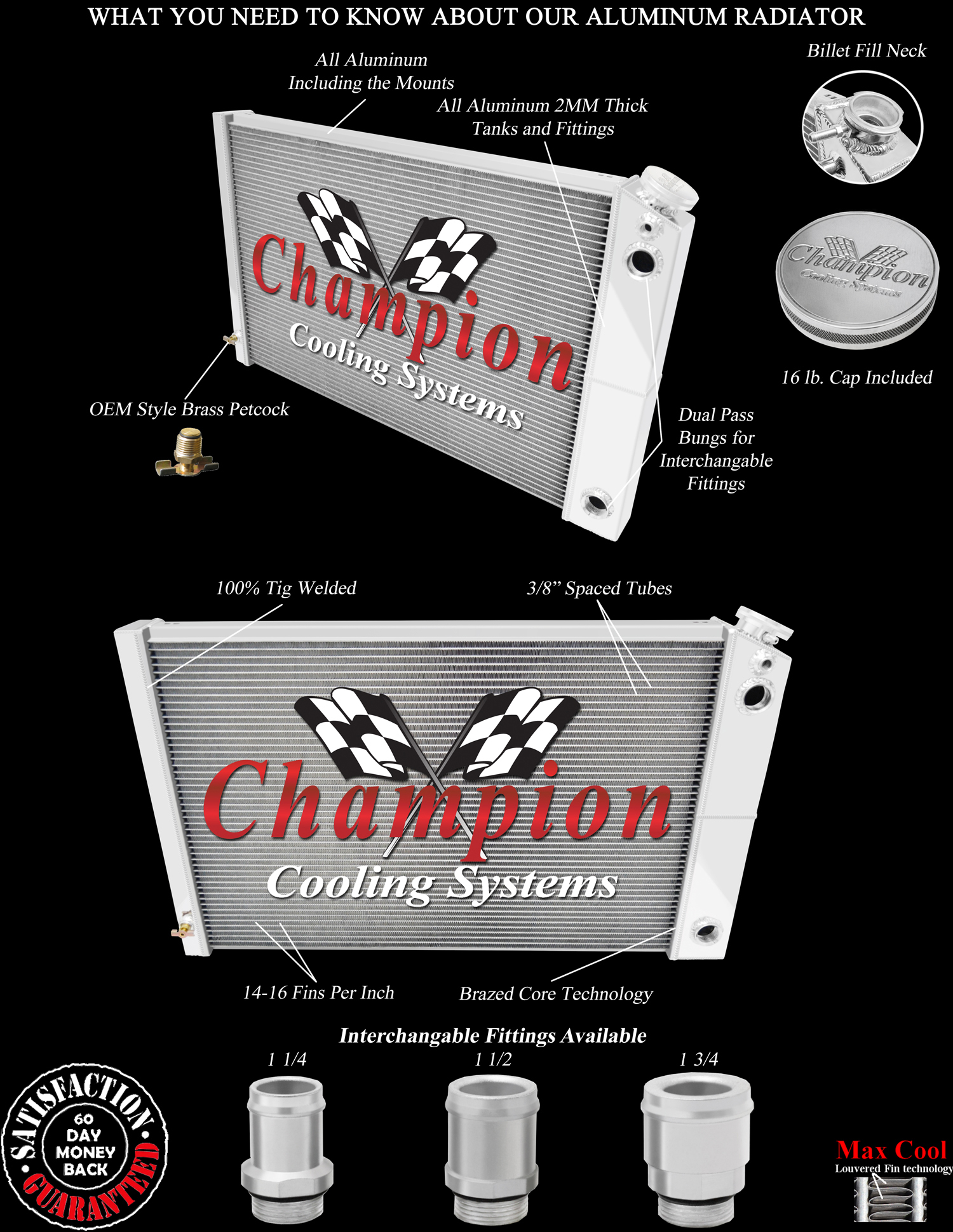 3 Row QR Radiator 19"x28" Core LS Eng,1 1/2",1 3/4" for 1973-91 Chevy/GMC Truck