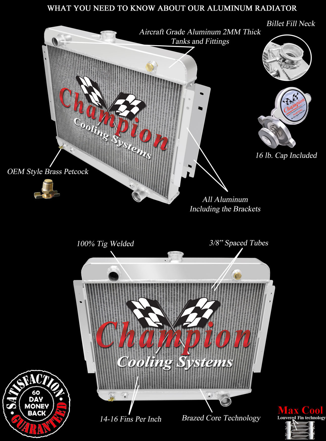 RN Champion 3 Row Radiator for 1974 - 1978 Plymouth PB200 Van V8 Engine #CC889