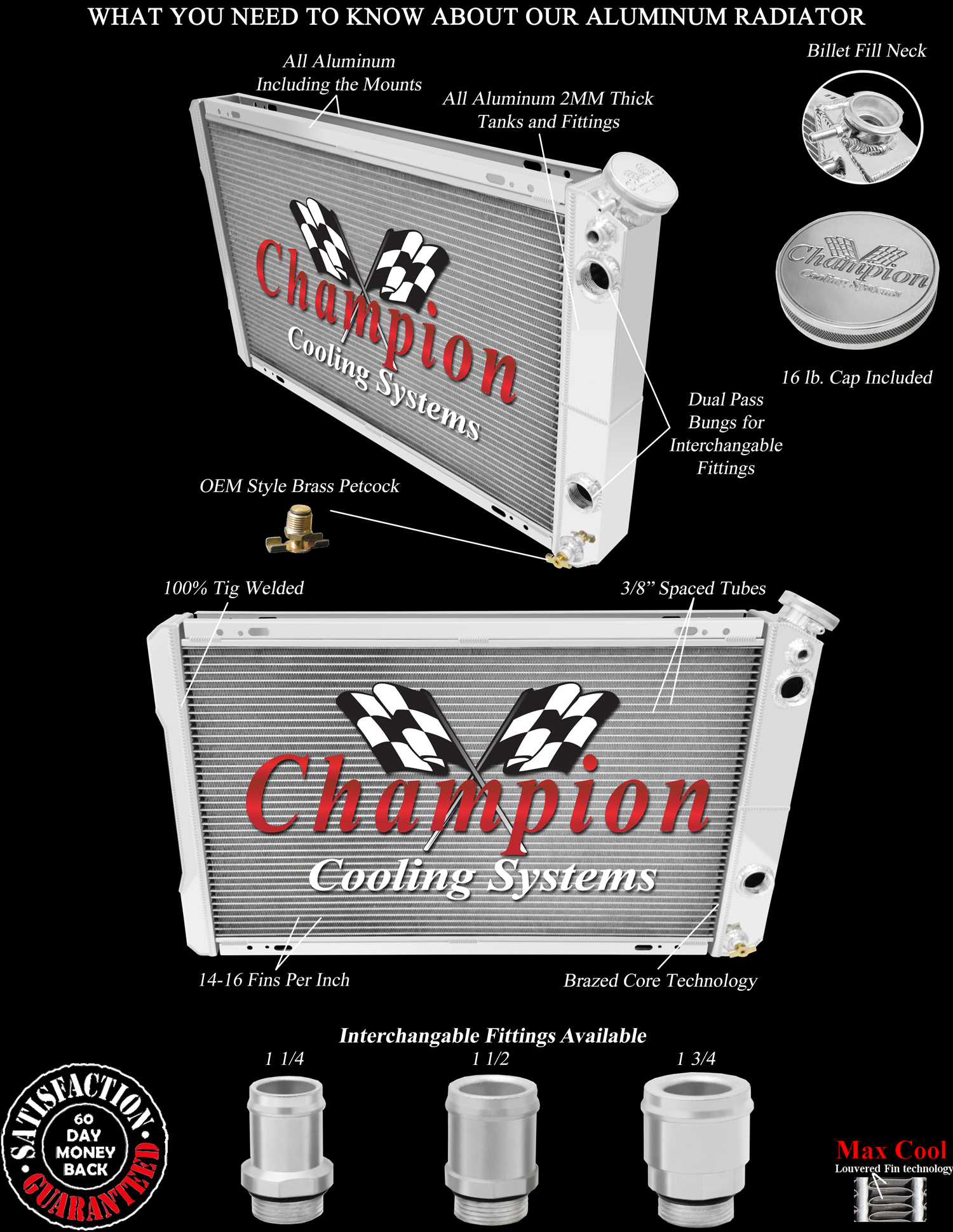 QR Champion 3 Row Radiator,1 1/4",1 1/2" Fittings for 1982 - 1992 Camaro LS Swap QR Champion 3 Row Radiator,1 1/4",1 1/2" Fittings for 1982 - 1992 Camaro LS Swap