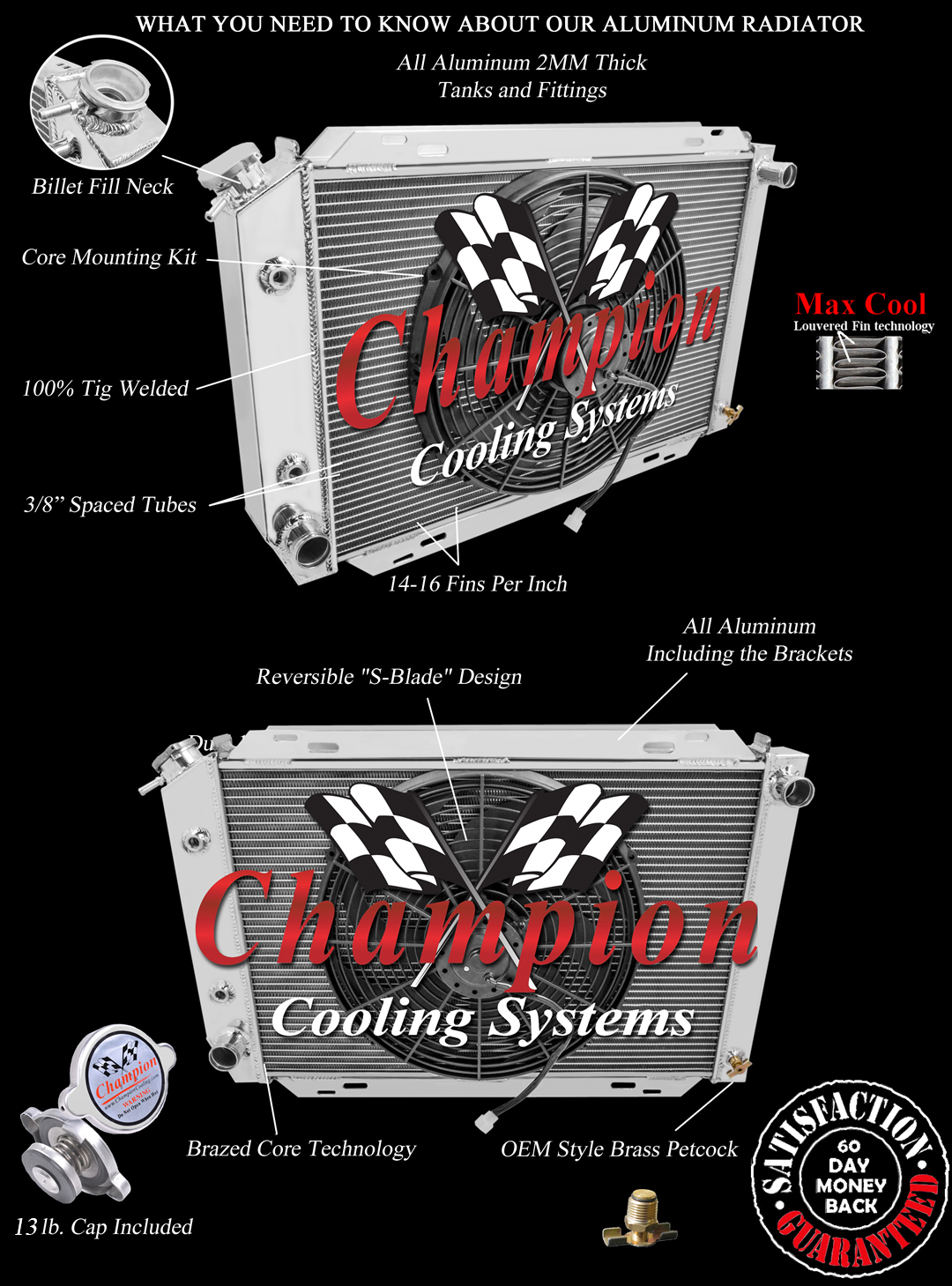 RN 2 Row 1" Tubes All Aluminum Radiator W/ 16" Fan for 1979 - 1993 Ford Mustang RN 2 Row 1" Tubes All Aluminum Radiator W/ 16" Fan for 1979 - 1993 Ford Mustang