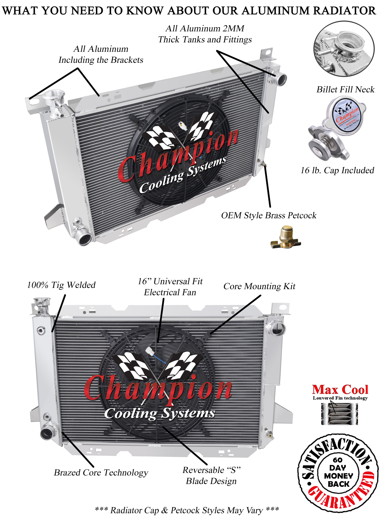 DR Champion 3 Row Radiator W/ 16" Fan for 1985 - 1997 Ford F-Series V8 Engine