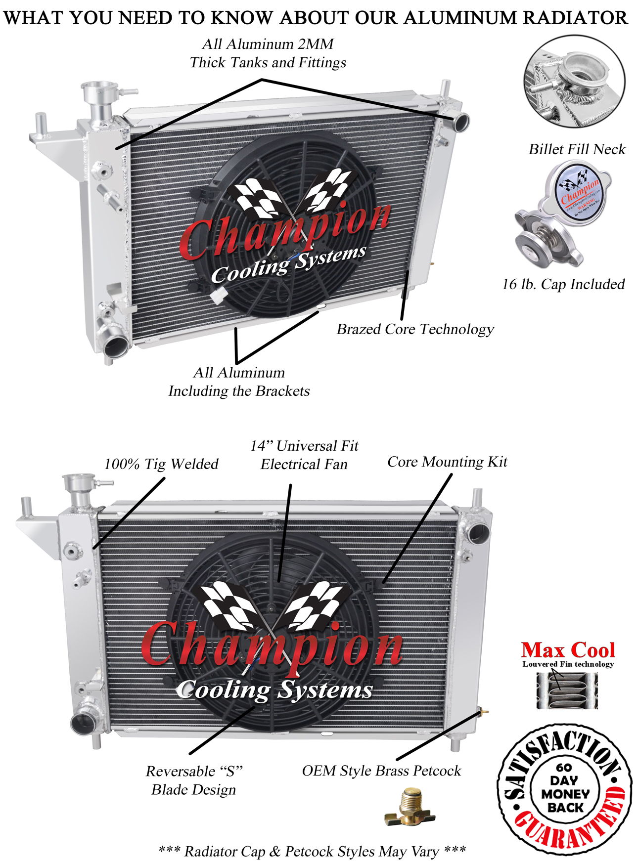 Cold Champion 3 Row Radiator W/ 14" Fan for 1994 - 1996 Ford Mustang #CC1488