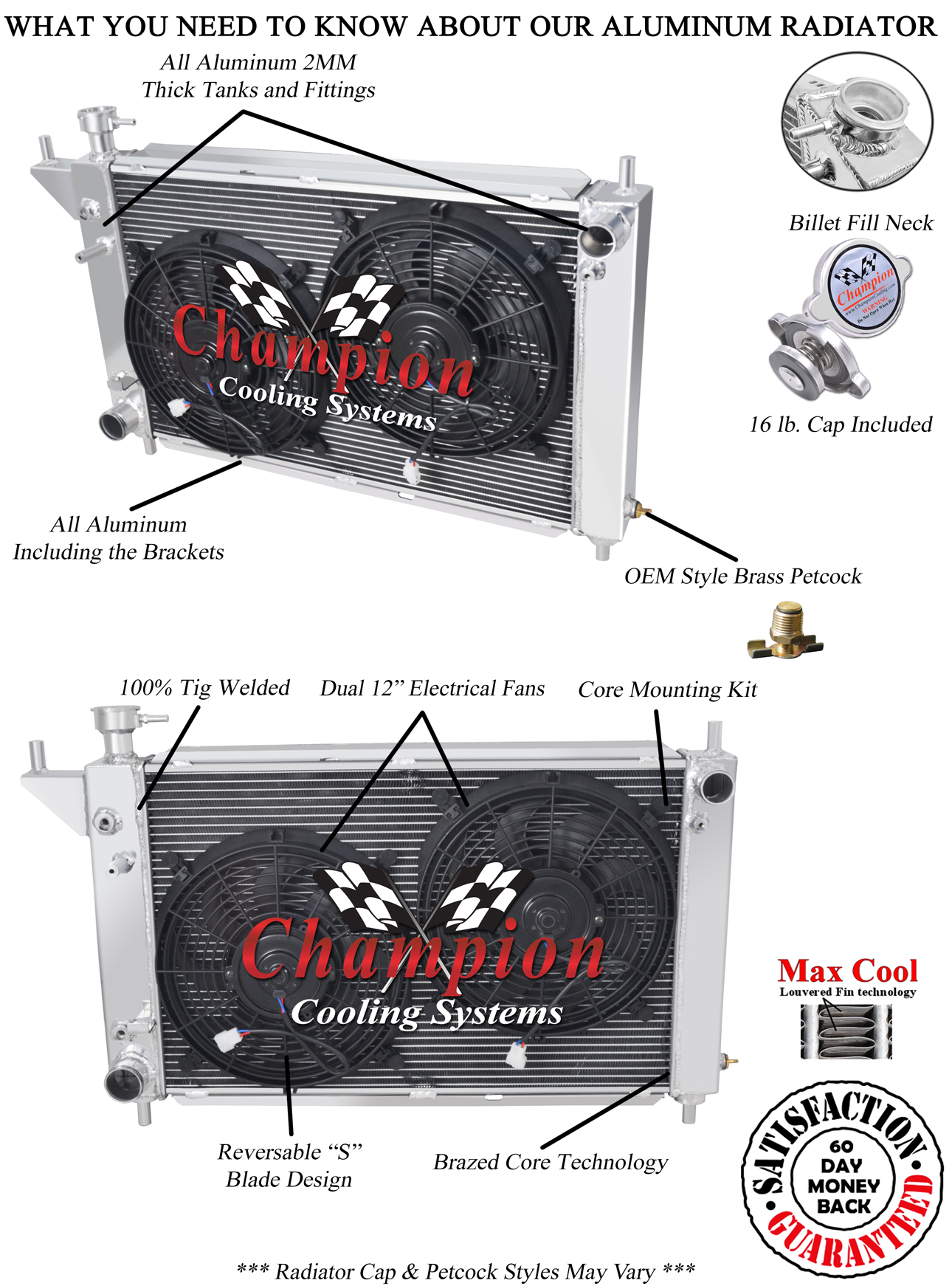 4 Row Aluminum Champion Radiator W/ 2 12" Fans for 1994 1995 1996 Ford Mustang 4 Row Aluminum Champion Radiator W/ 2 12" Fans for 1994 1995 1996 Ford Mustang