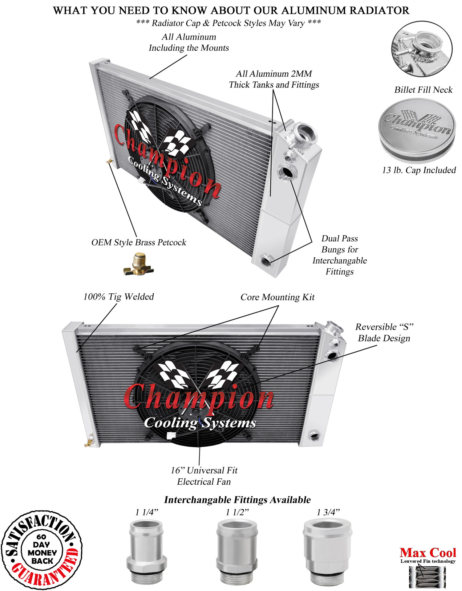 3 Row ER Radiator 17x28",16" Fan,1.5,1.5-1965-1974 Cadillac DeVille LS Swap