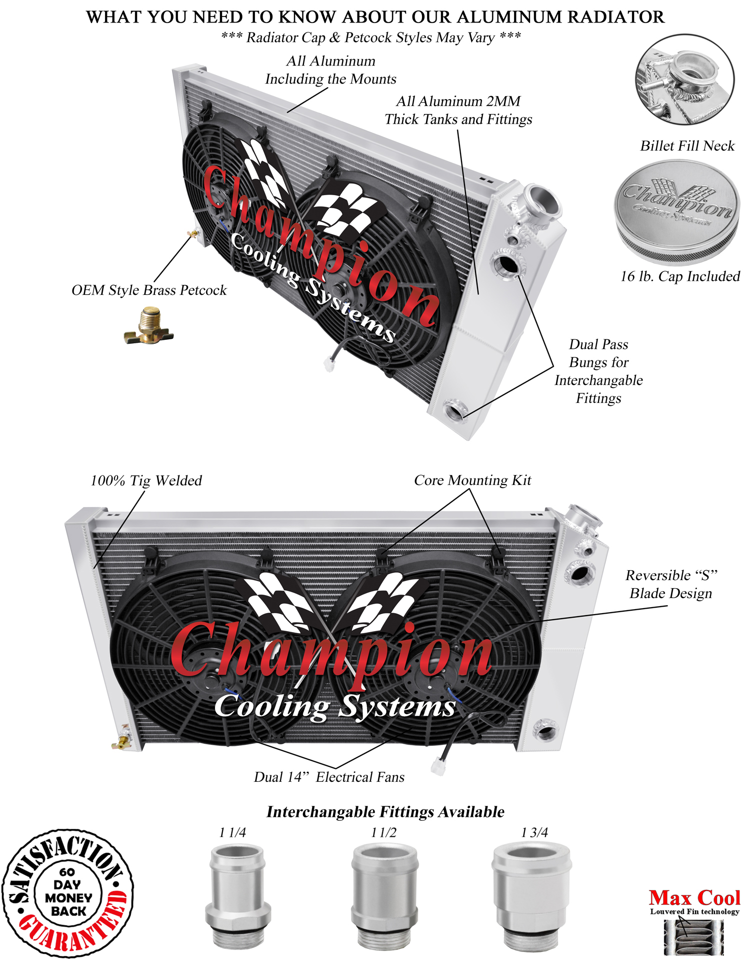 3 Row DR Radiator 28",14" Fans,1 1/2,1 1/2" for 1968 - 1977 Chevelle LS Swap