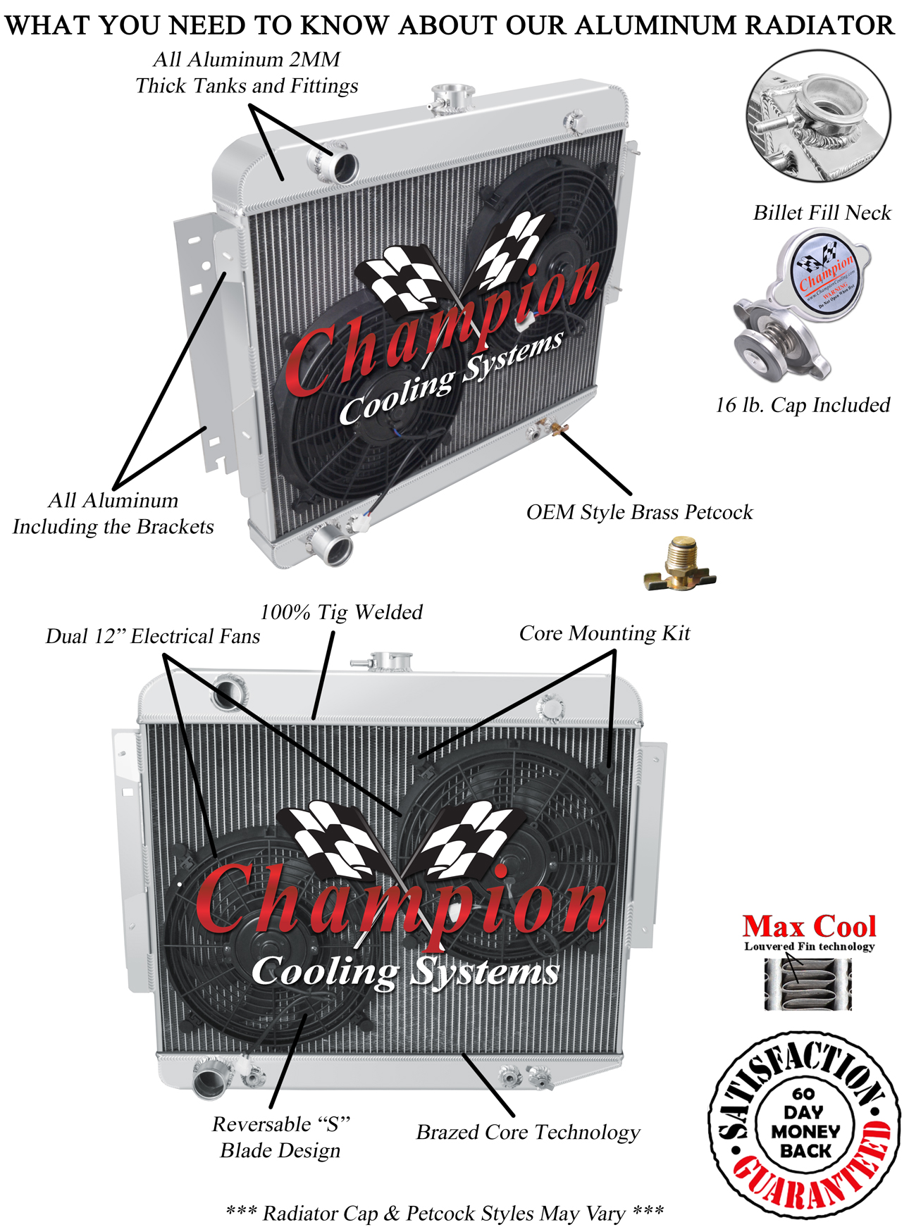 3 Row DR Champion Radiator,12" Fans-1966-1969 Dodge Charger Base Small Block V8