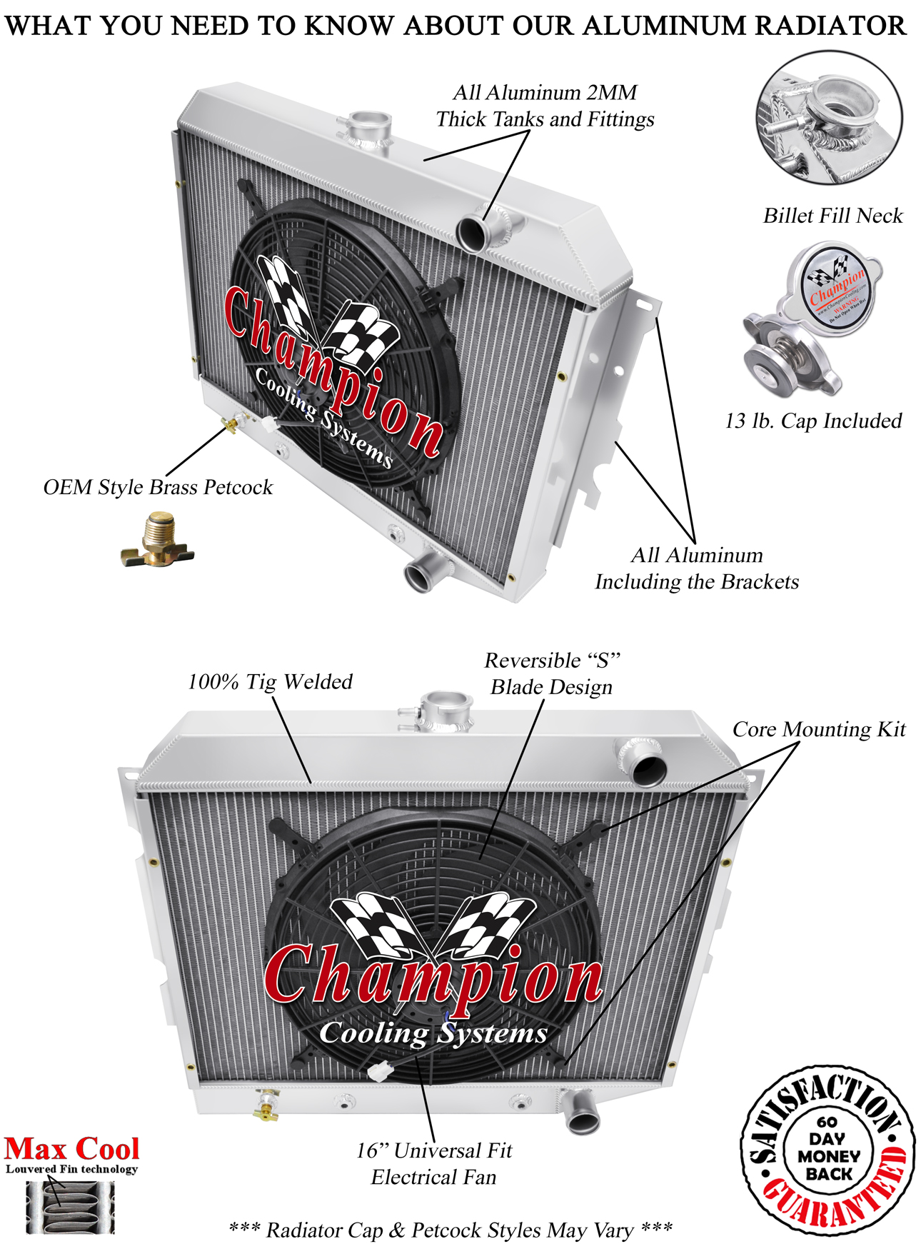 SR Champion 4 Row Radiator,16" Fan for 1970-1973 Plymouth Barracuda Hemi Engine