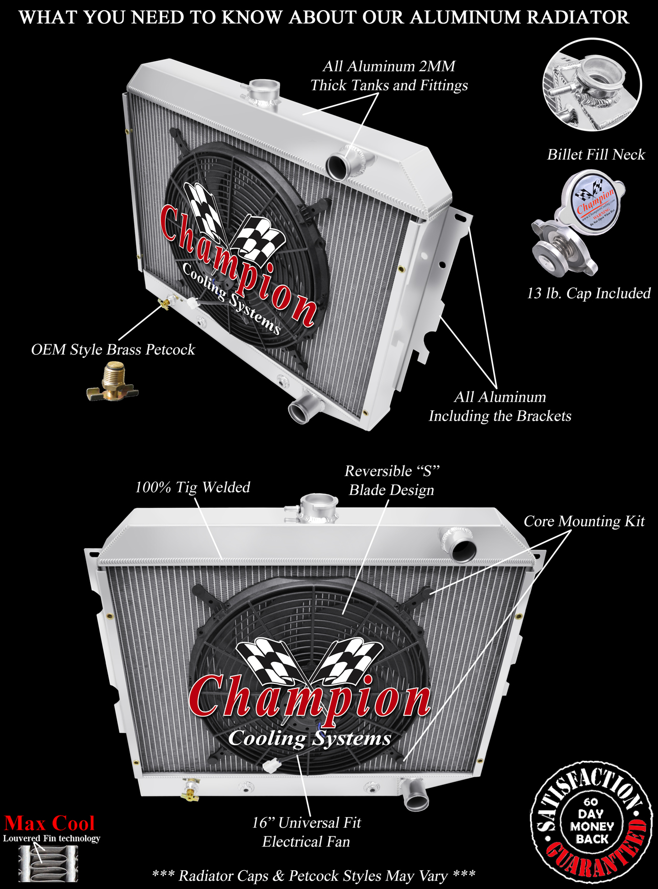 RN Champion 3 Row Radiator W/ 16" Fan for 1968 - 1972 Plymouth GTX Hemi Engine