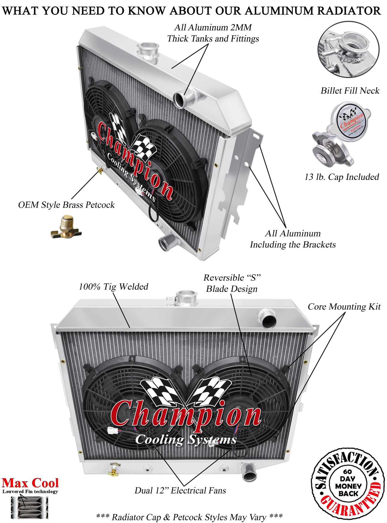SR Champion 4 Row Radiator,12" Fans for 1970-1973 Plymouth Barracuda Hemi Engine