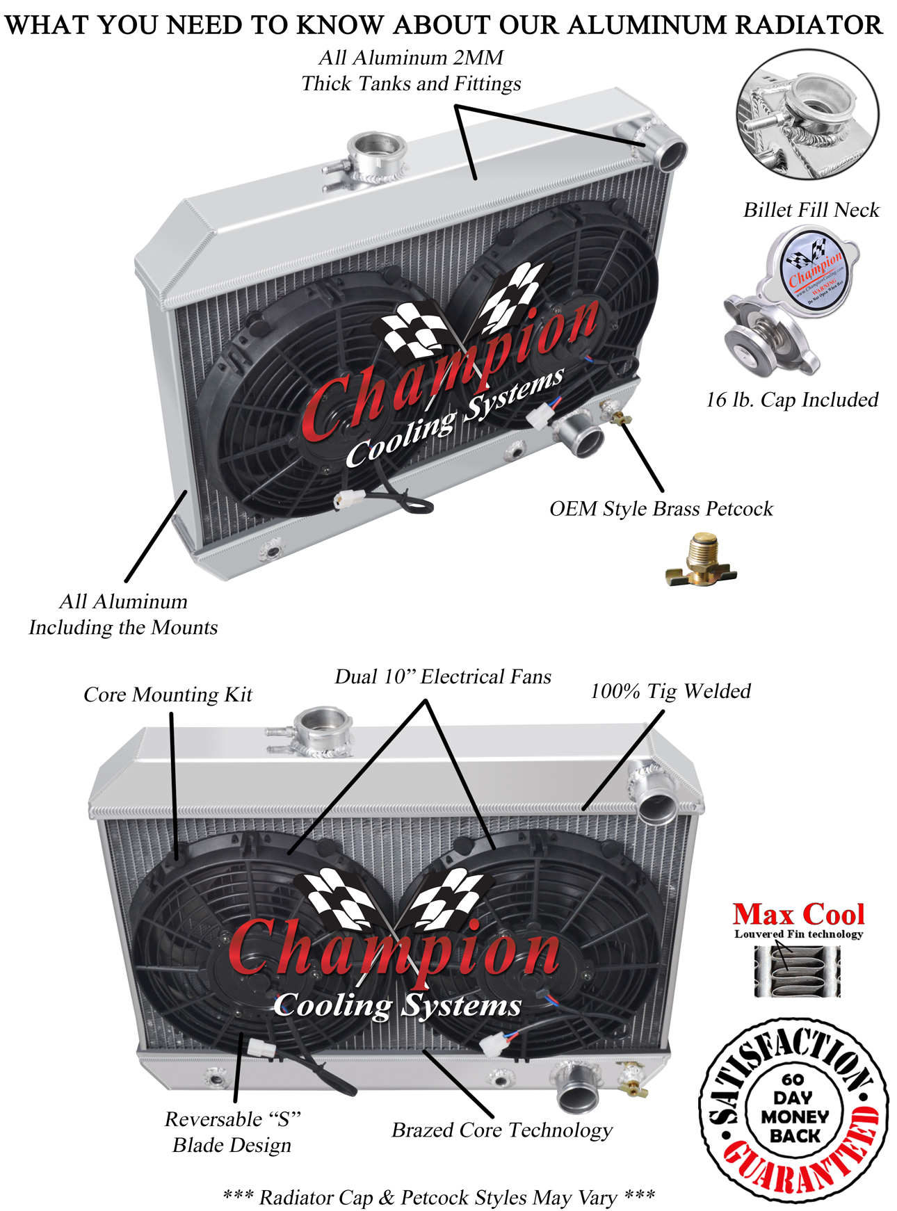 1962 1963 Buick Skylark 3 Row Advanced Radiator w/ 2 10