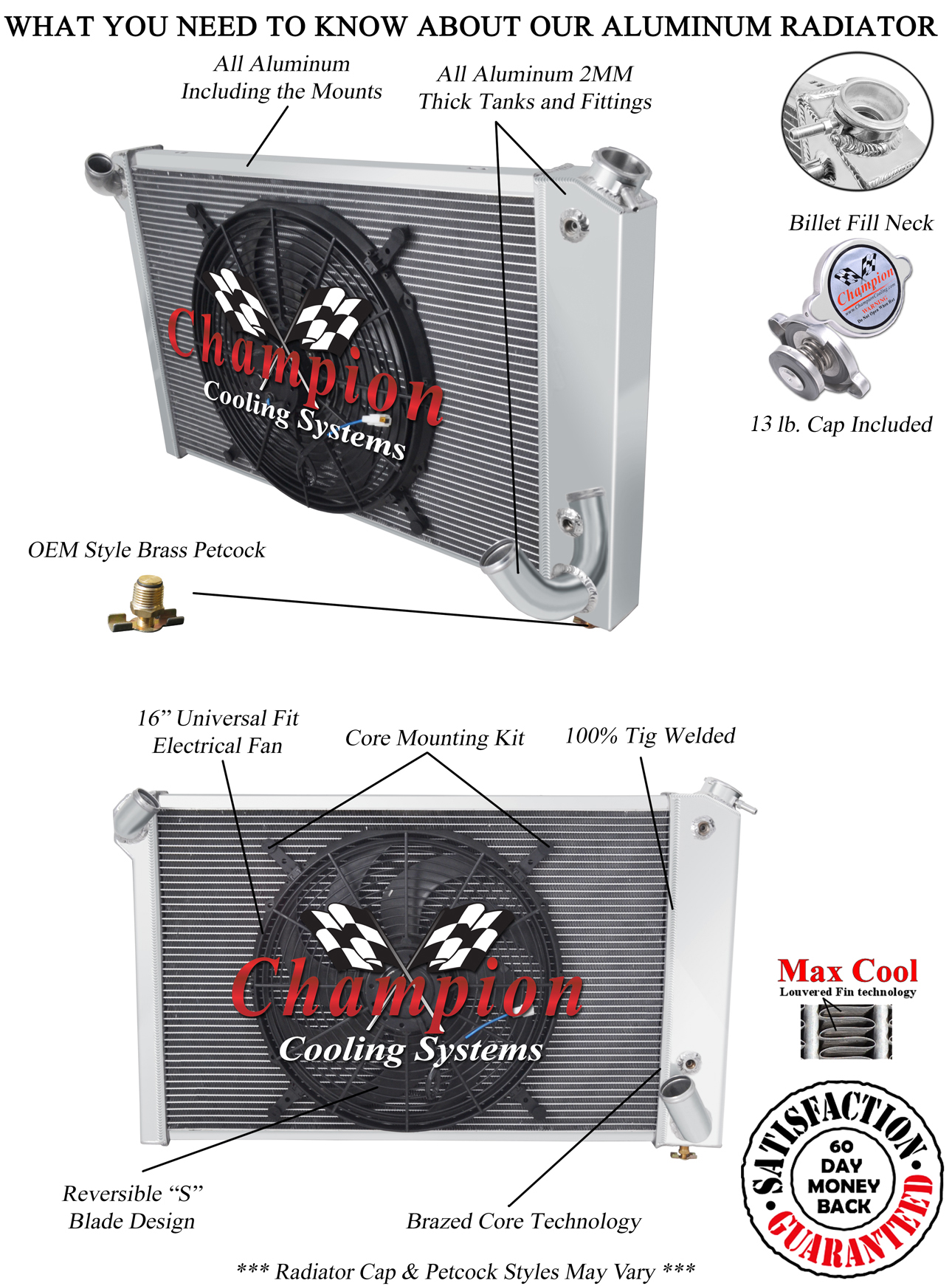 SR Champion 2 Row Radiator,16" Fan for 1969-1972 Chevrolet Corvette Small Block