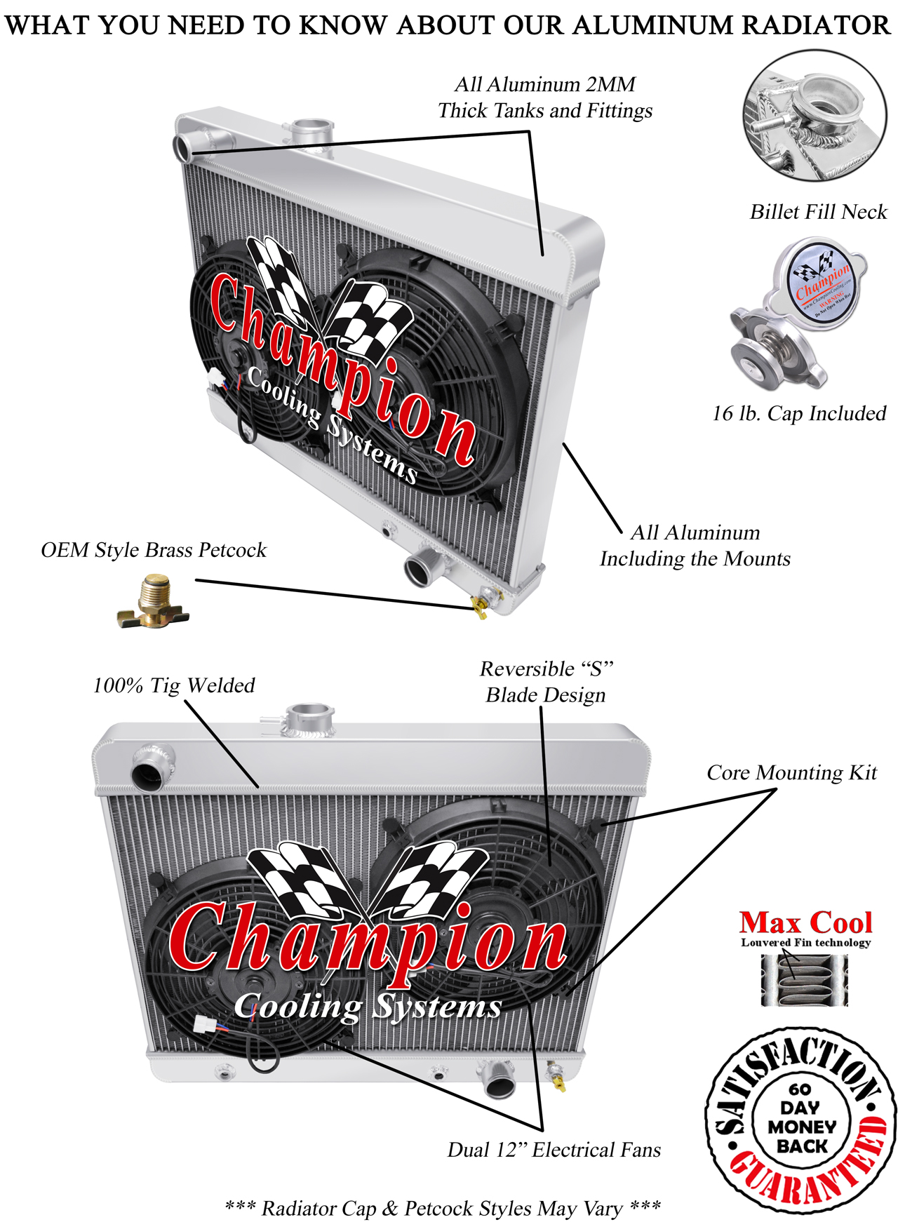 3 Row DR Champion Radiator 1680,2 12" Fans for 1965 - 1967 Pontiac LeMans V8 Eng