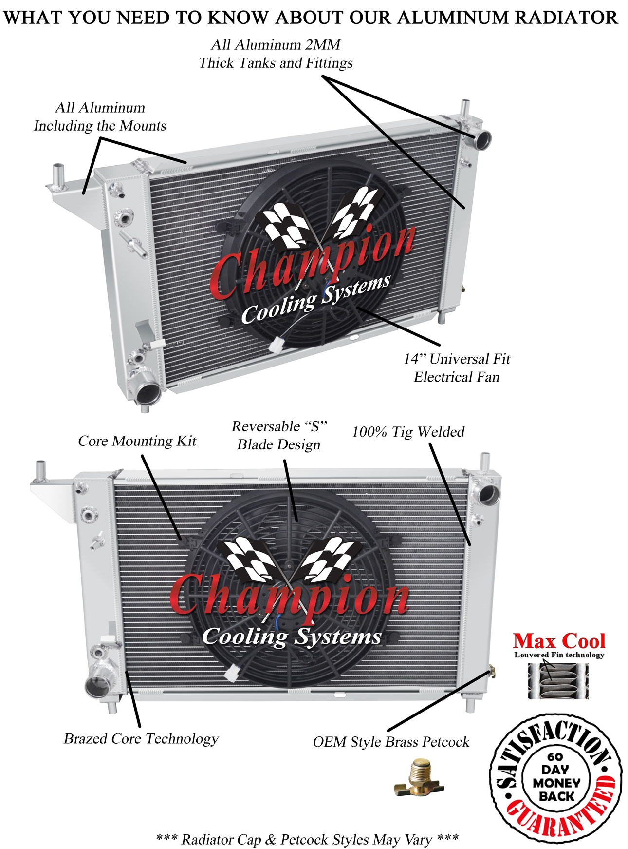 Cold Champion 3 Row Radiator W/ 14" Fan for 1996 Ford Mustang V8 Engine #CC1775