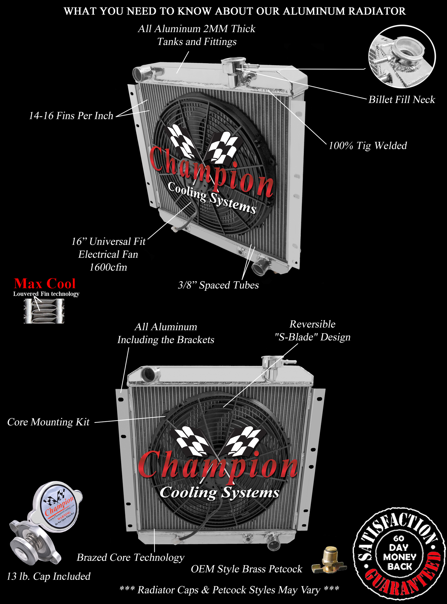 QR 2 Row 1" Radiator W/ 16" Fan for 1958 - 1984 Toyota Land Cruiser FJ40 V6 Eng