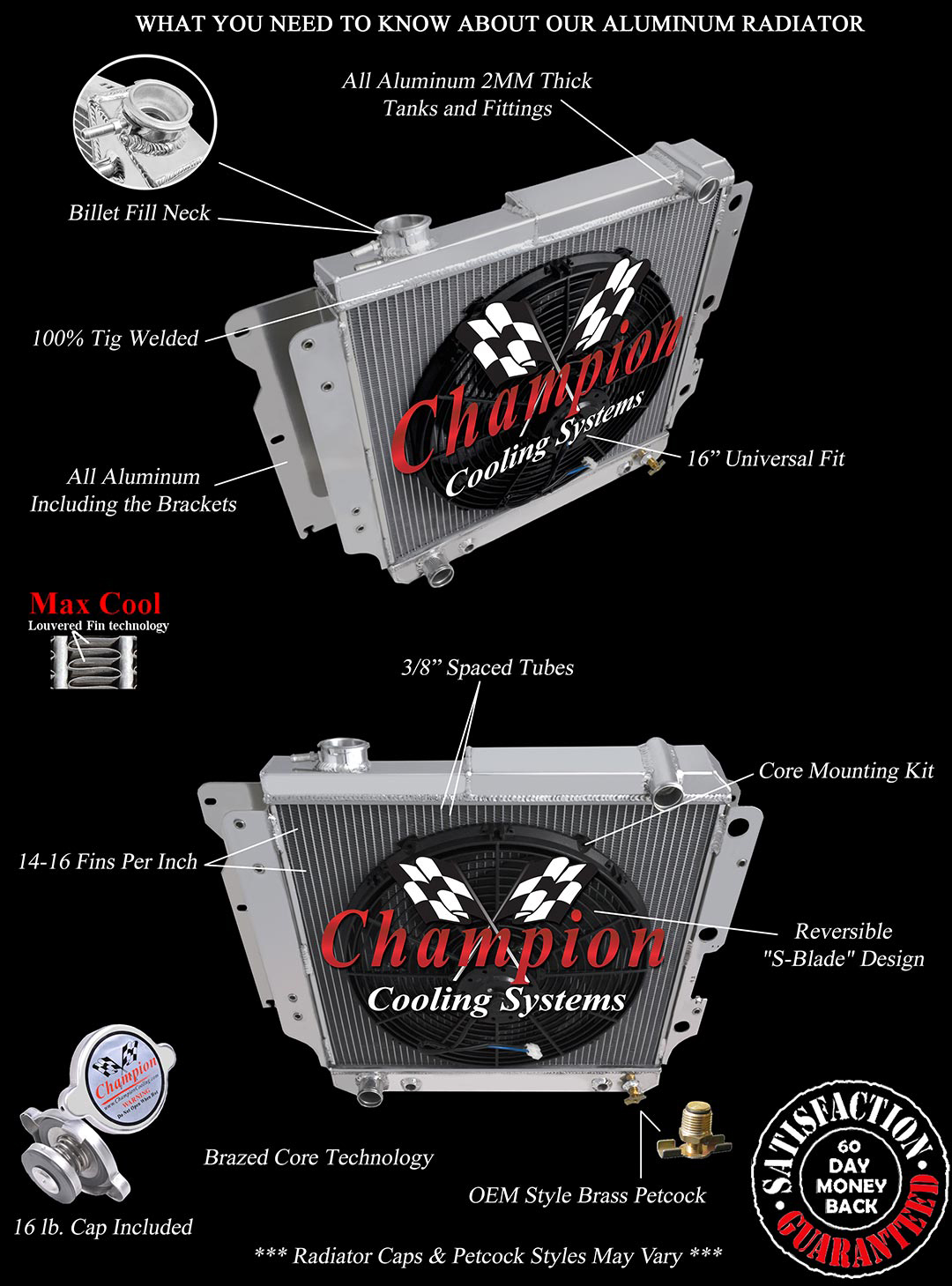 RN Champion 4 Row All Aluminum Radiator W/ 16" Fan for 1987 - 2006 Jeep Wrangler RN Champion 4 Row All Aluminum Radiator W/ 16" Fan for 1987 - 2006 Jeep Wrangler