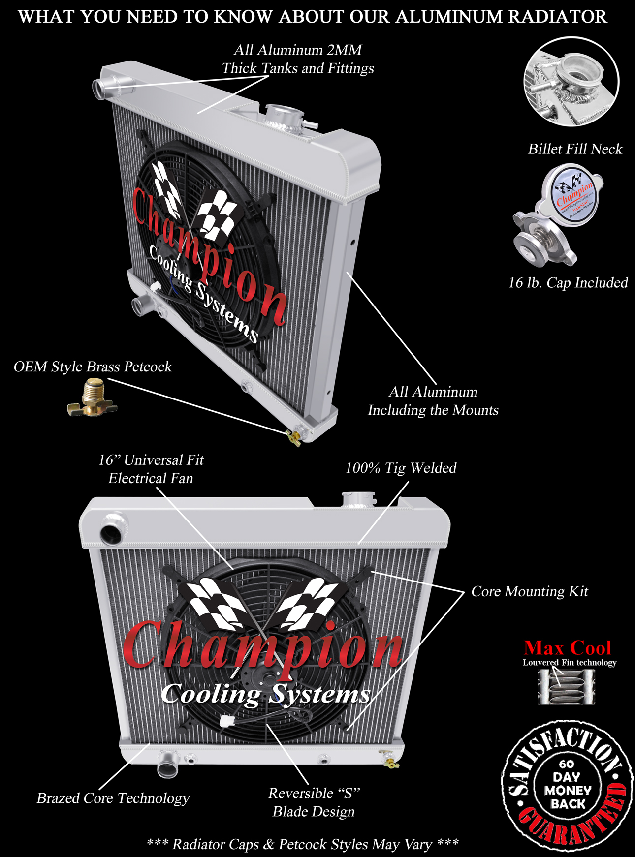 4 Row Rockin Champion Radiator W/ 16" Fan for 1961 1962 Oldsmobile Starfire