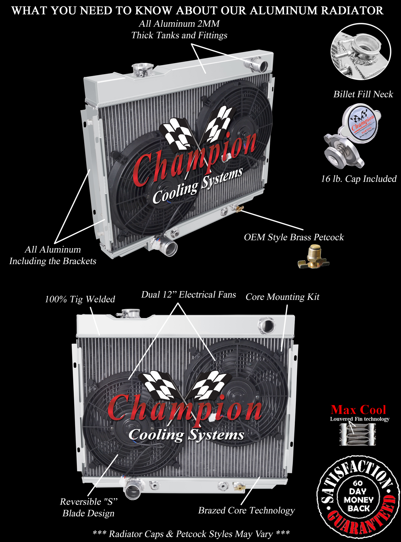 RN Champion 3 Row Radiator W/ 2 12" Fans for 1967 - 1970 Ford Mustang V8 Engine RN Champion 3 Row Radiator W/ 2 12" Fans for 1967 - 1970 Ford Mustang V8 Engine