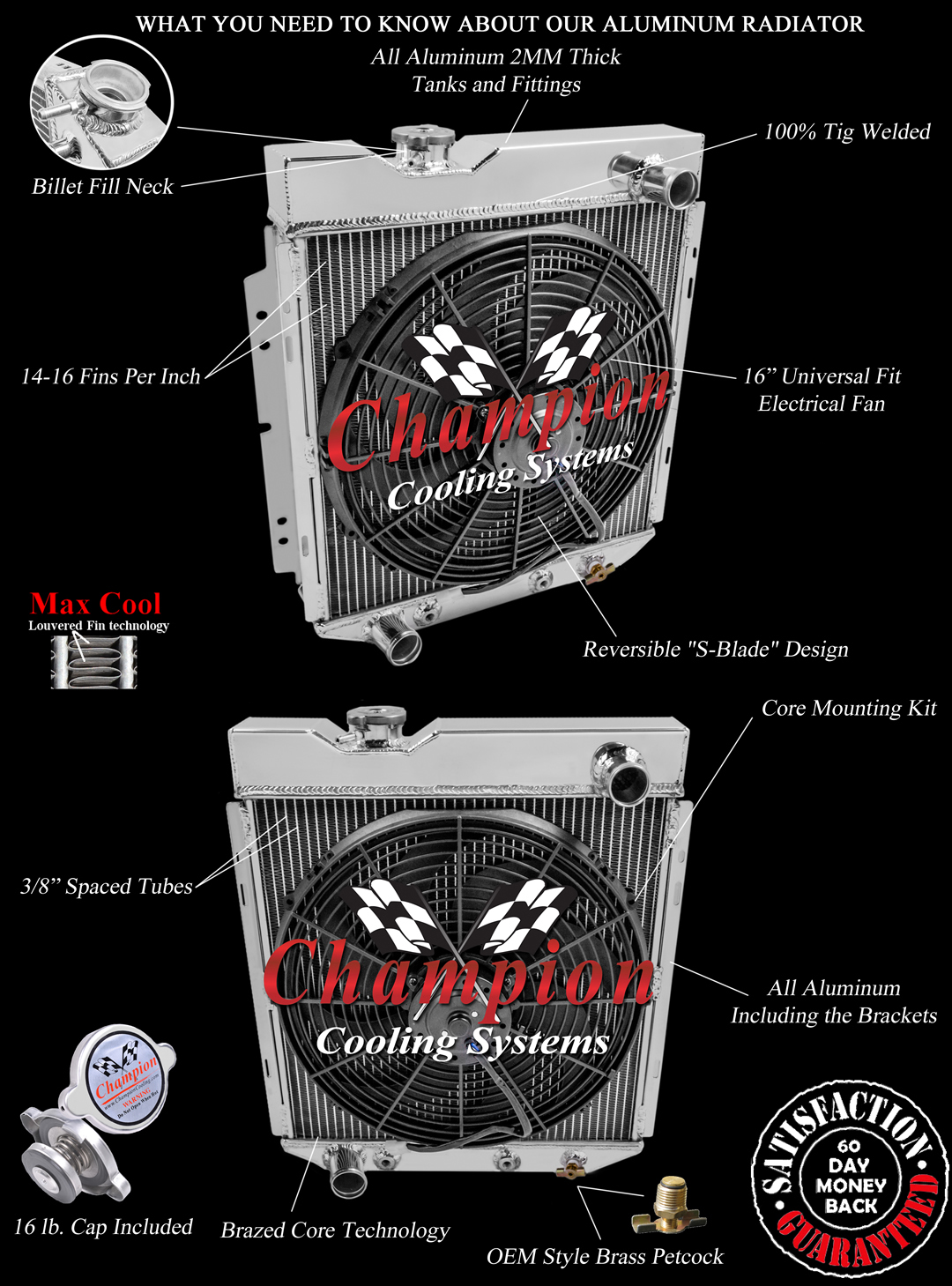 4 Row Radiator and Fan Combo For 60-66 Ford