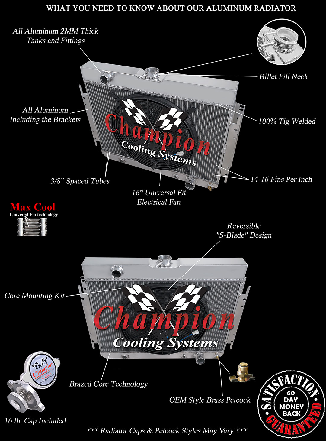 2 Row Discount Champion Radiator W/ 16" Fan for 1963 - 1968 Chevrolet Impala 2 Row Discount Champion Radiator W/ 16" Fan for 1963 - 1968 Chevrolet Impala