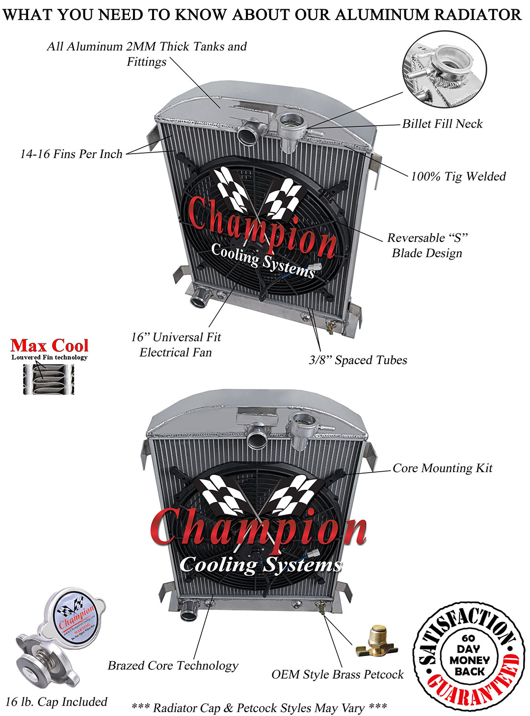 3 Row Discount Radiator W/ 16" Fan for 1932 Ford High Boy Ford Configuration 3 Row Discount Radiator W/ 16" Fan for 1932 Ford High Boy Ford Configuration