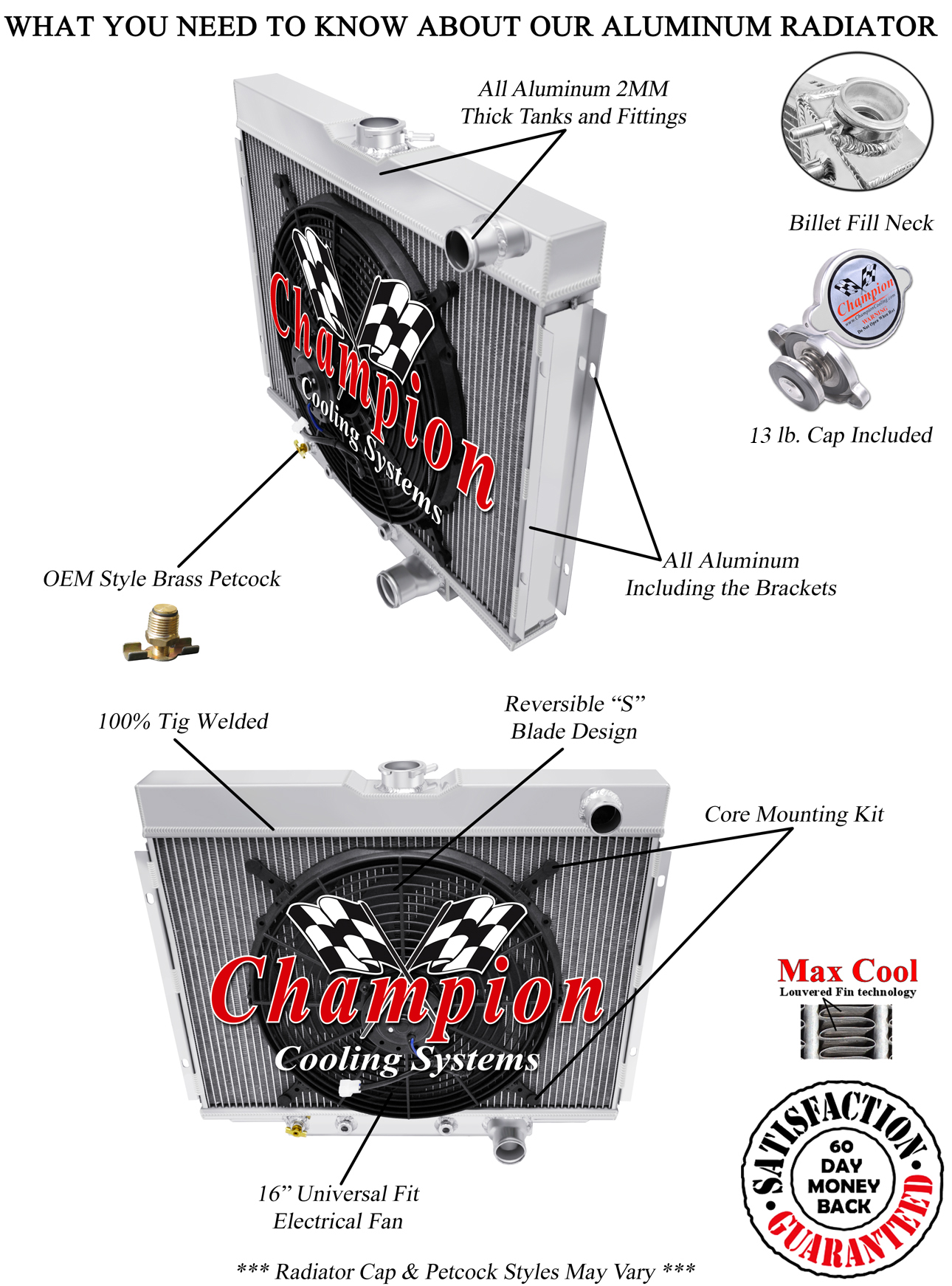 4 Row AAR Radiator Lowhose Pass 24",16" Fan-1967-1970 Mercury Cougar XR7 #MC338