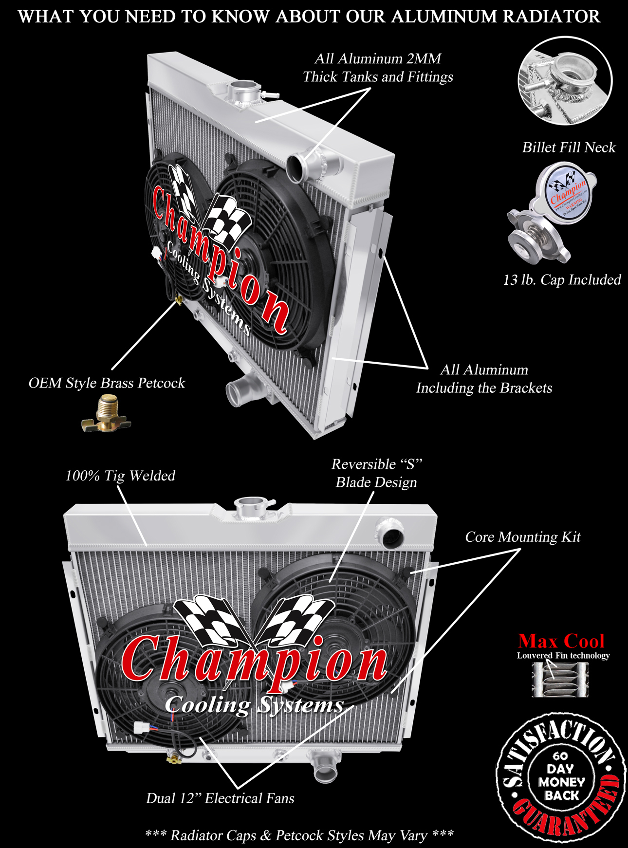 RN 2 Row 1" Radiator Lowerhose Passenger 24",12" Fans for 1967-1970 Ford Mustang