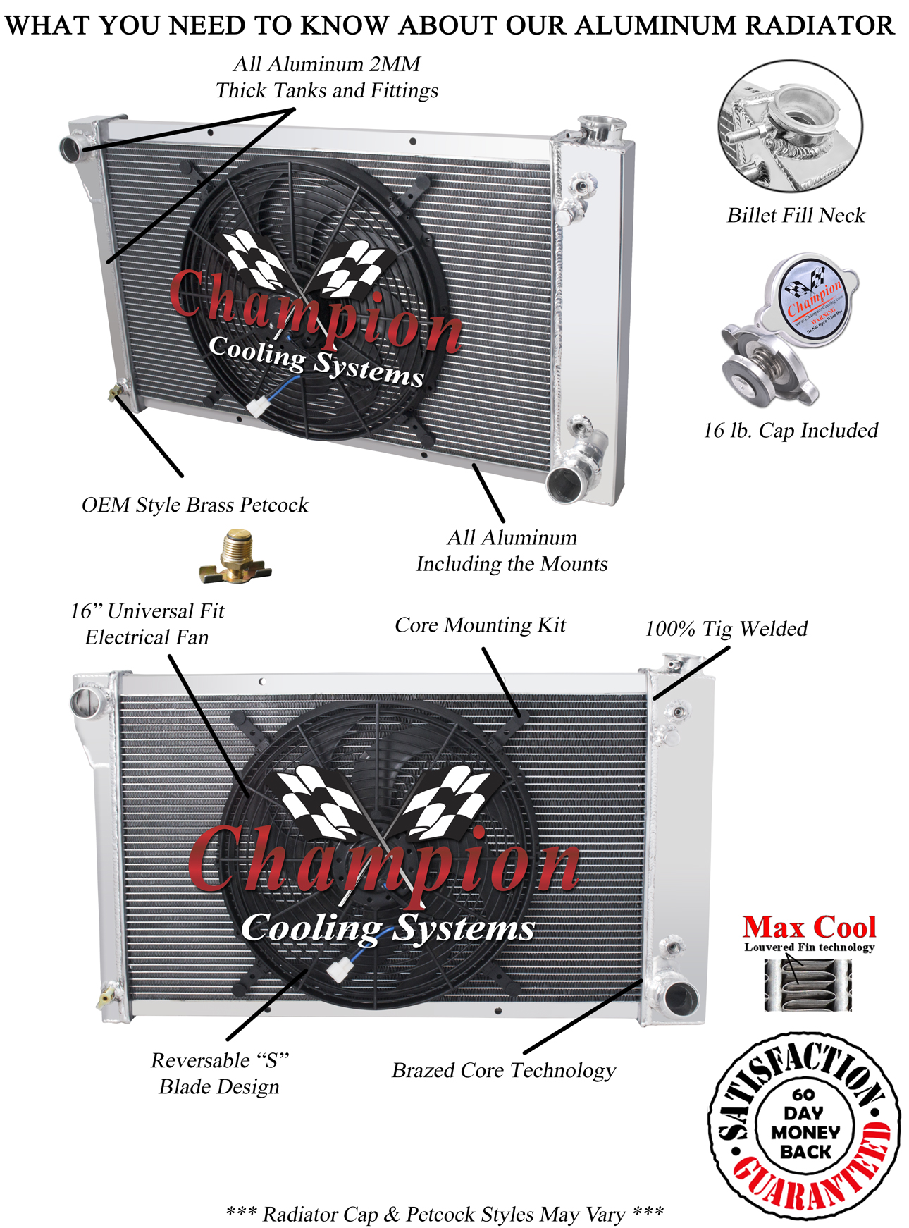 SR 3 Row Radiator 26",16" Fan for 1969-1972 Chevrolet S/T Series Pickups L6