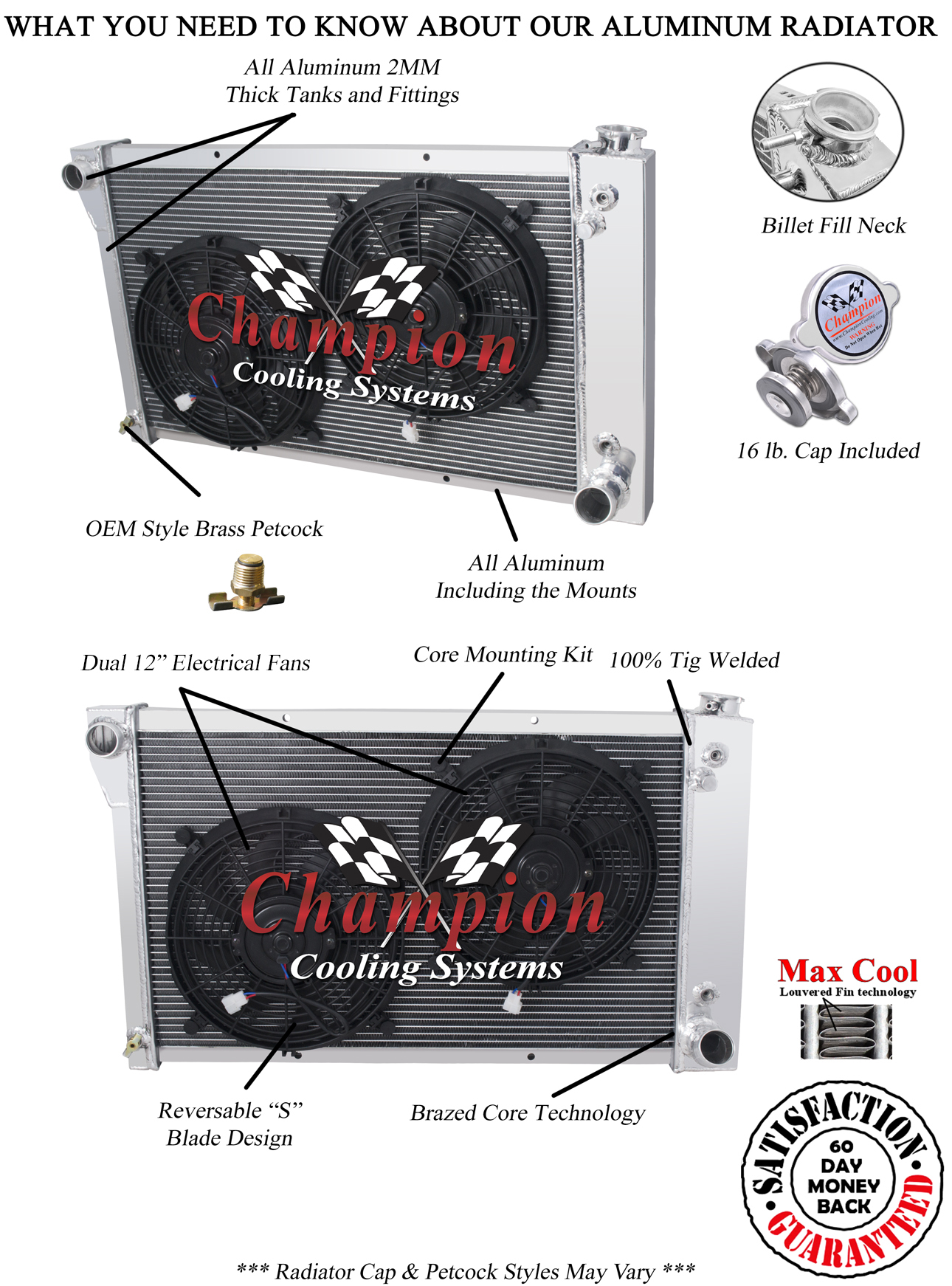 JR Champion 3 Row Radiator 26",2 12" Fans - 1967 - 1972 Chevy C/K Series Pickup