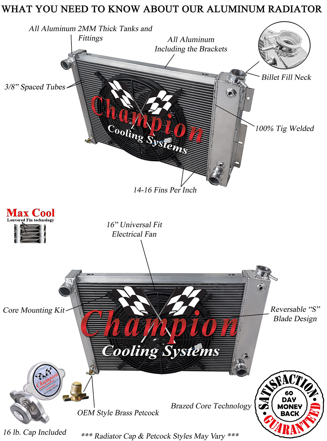 V8 Radiator System 1967 1968 1969 Chevrolet Camaro 4 Row Alliant Radiator Big Block V8 w ...