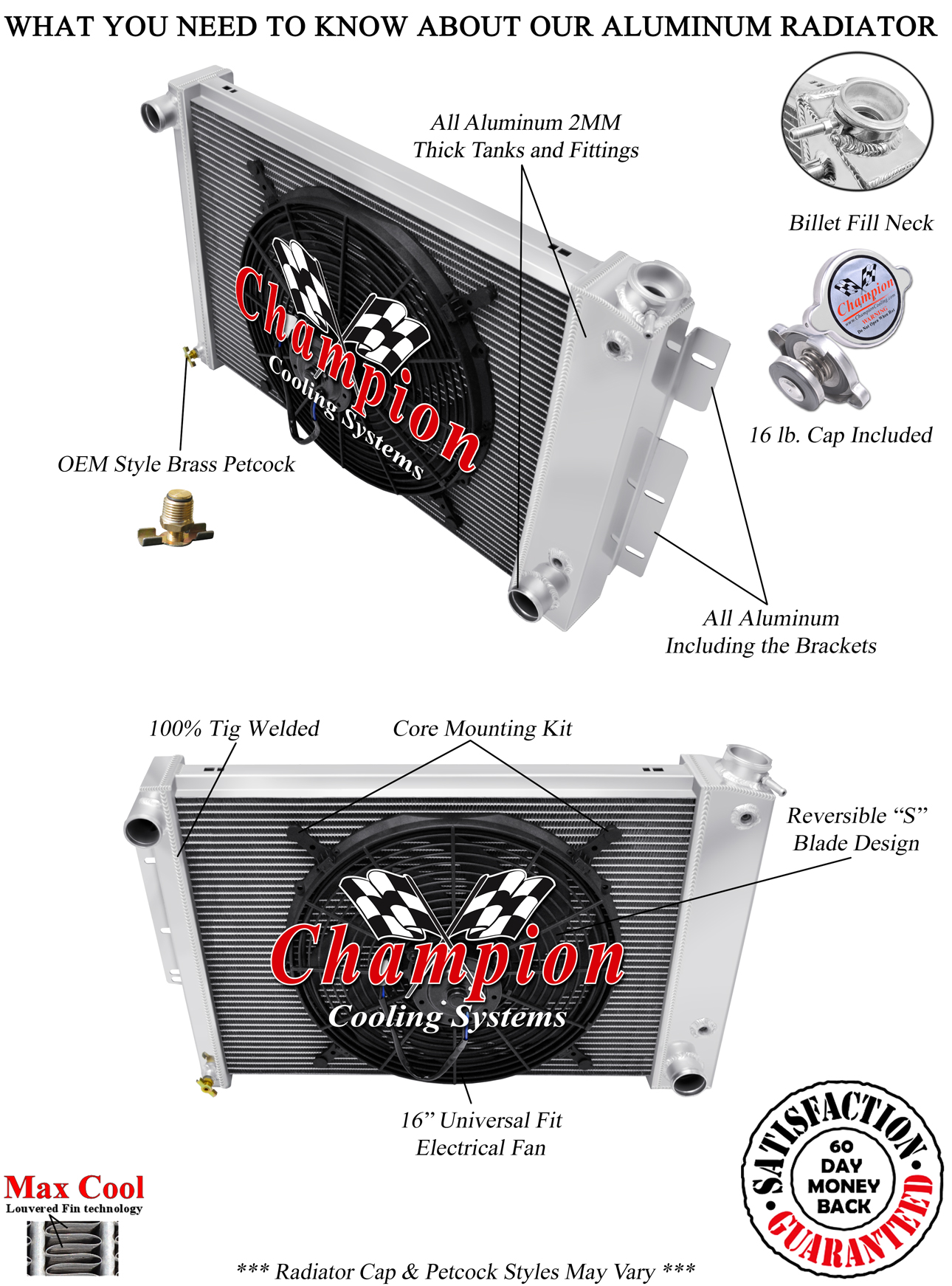 3 Row SZ Champion Radiator W/ 16" Fan for 1967 1968 1969 Camaro Big Block Engine