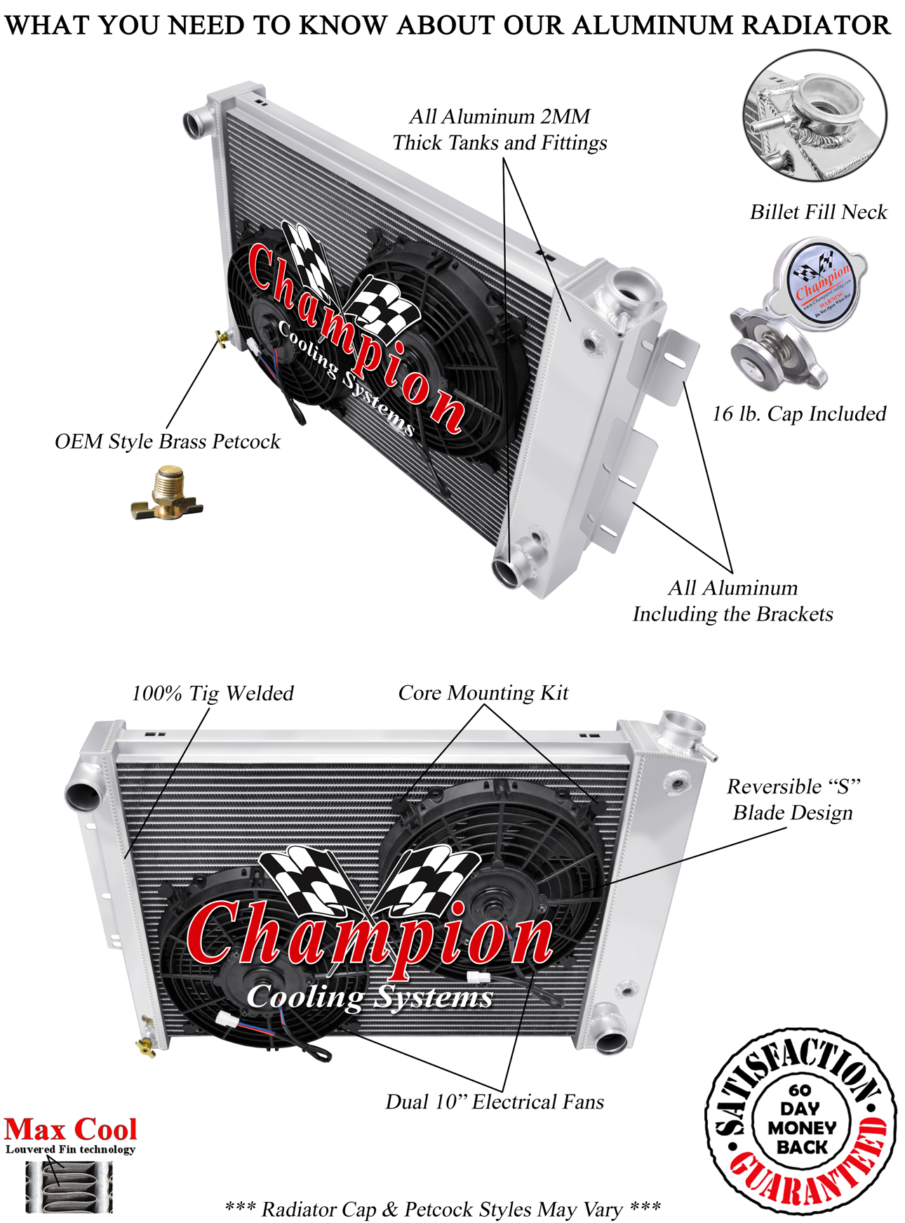 1967 68 69 Camaro Big Block Alum 3 Row CA Radiator and Fan Combo