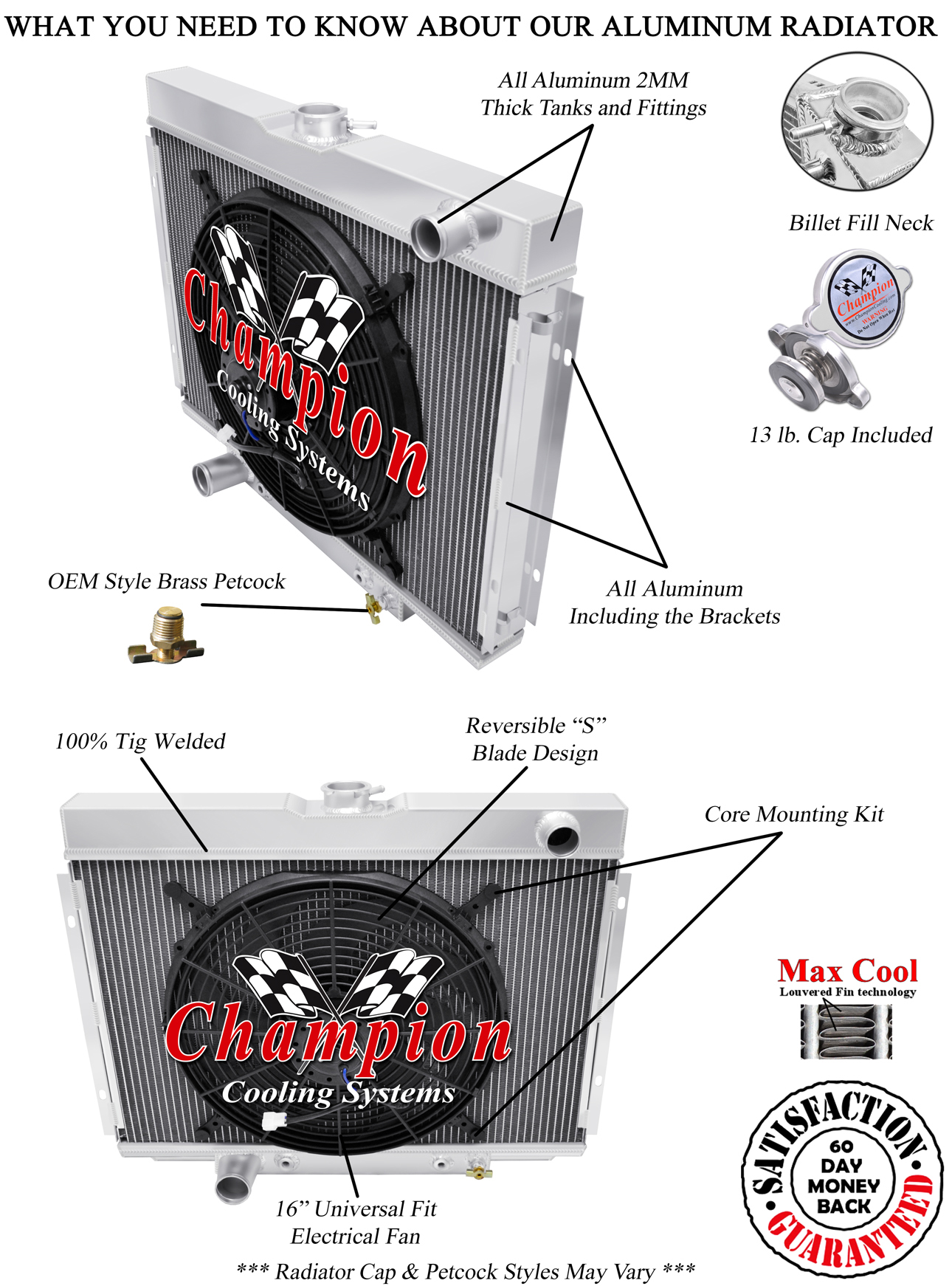 SR 2 Row 1" Radiator Lowhose Driver 24",16" Fan for 1967-1969 Ford Fairlane V8