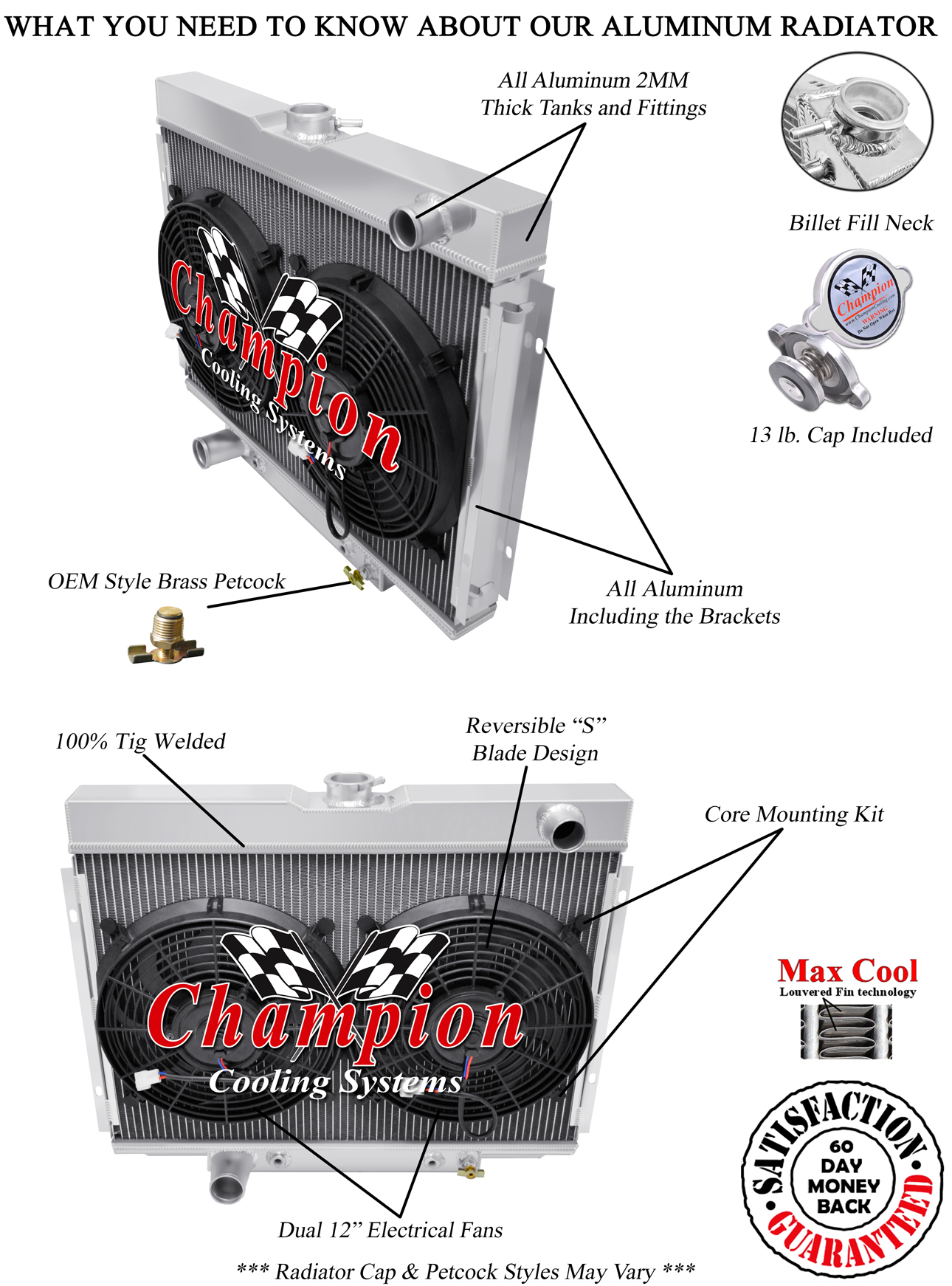 SR 2 Row 1" Radiator Lowhose Driver 24",12" Fans for 1967-1969 Ford Fairlane V8