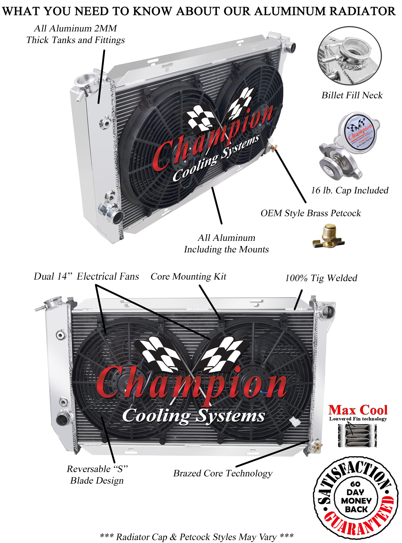 DR Champion 3 Row Radiator 28" Core W/ 2 14" Fans for 1977 Lincoln Mark V V8 Eng