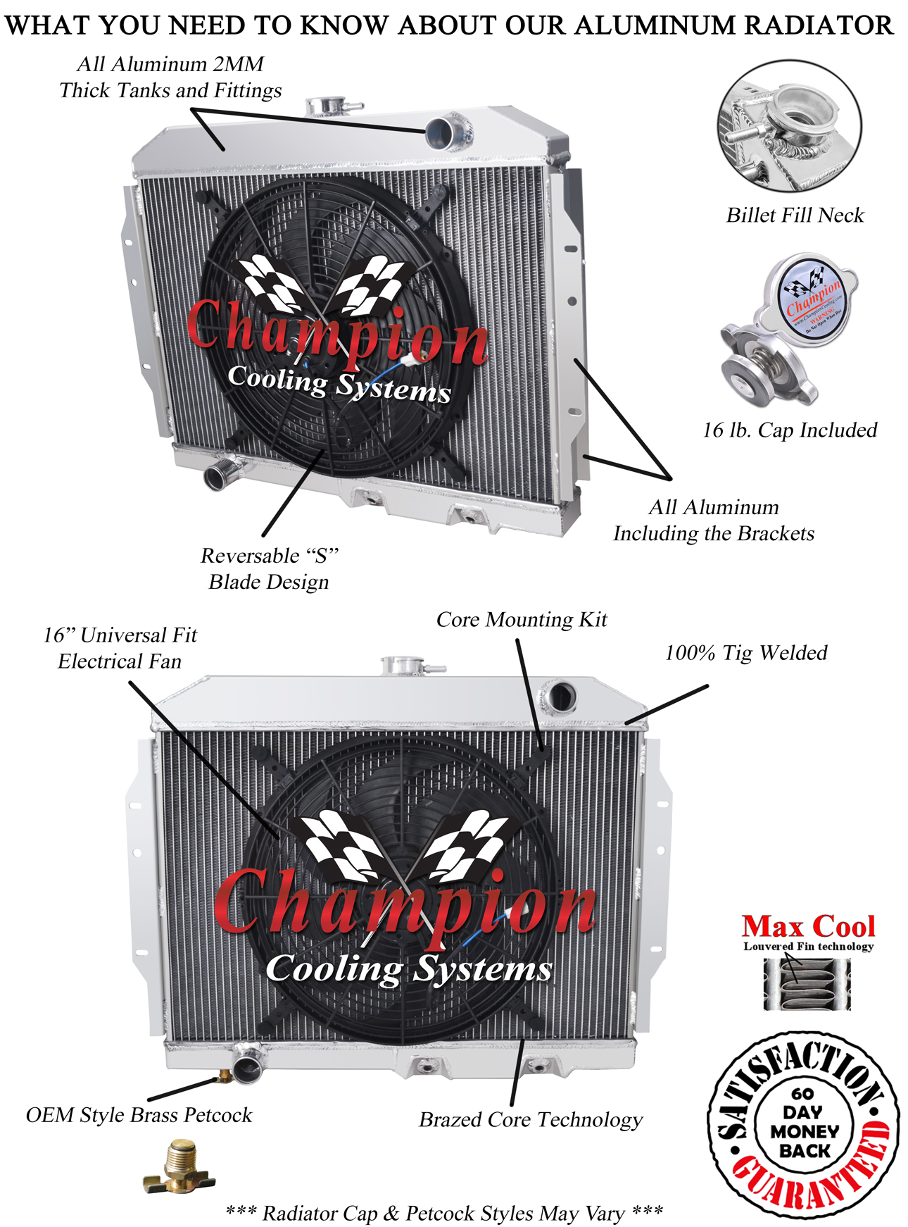 SR Champion 2 Row Radiator W/ 16" Fan for 1968 - 1974 American Motors Javelin