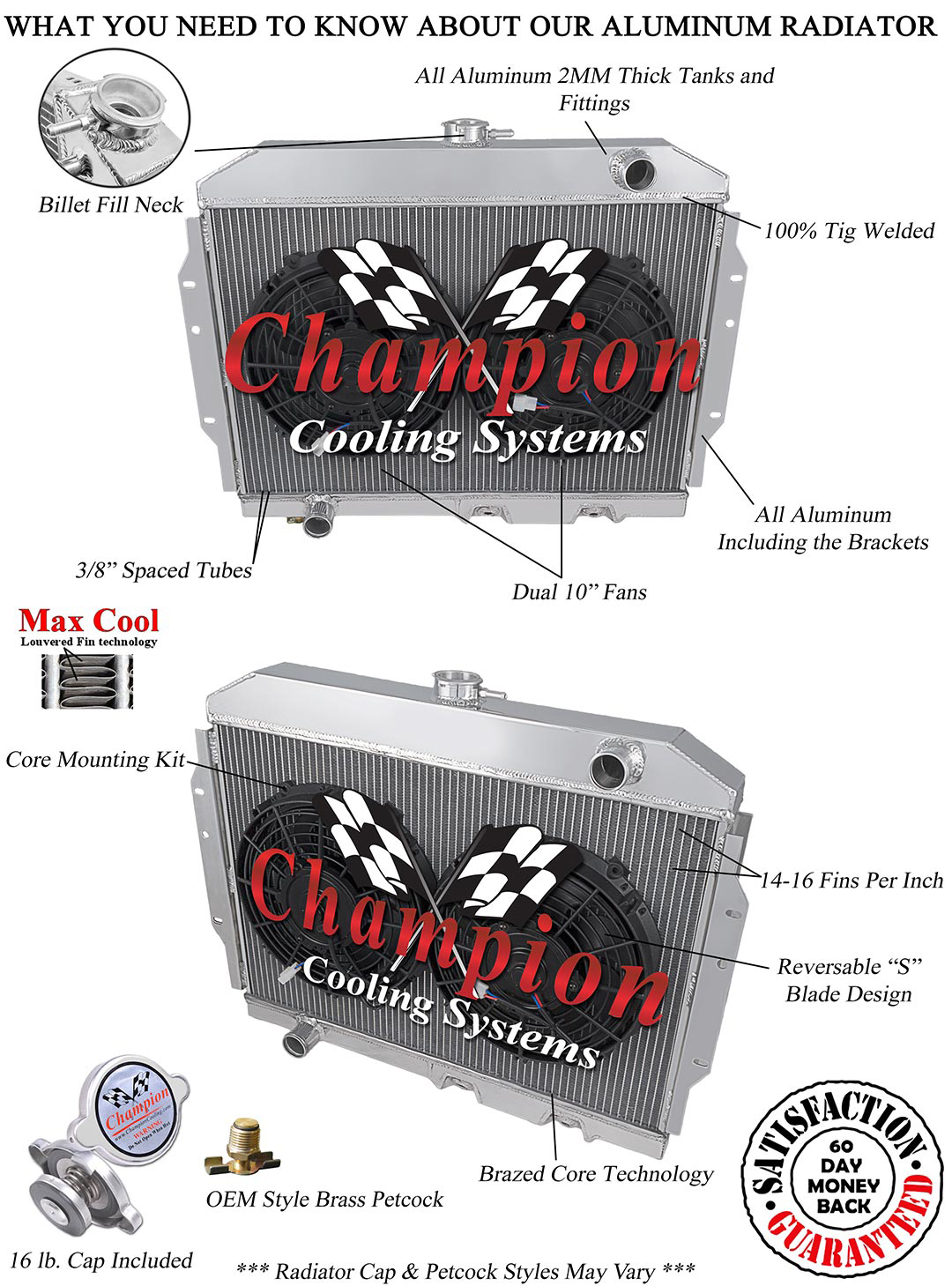 SR Champion 4 Row Radiator W/ 2 10" Fans for 1968 - 1970 American Motors AMX