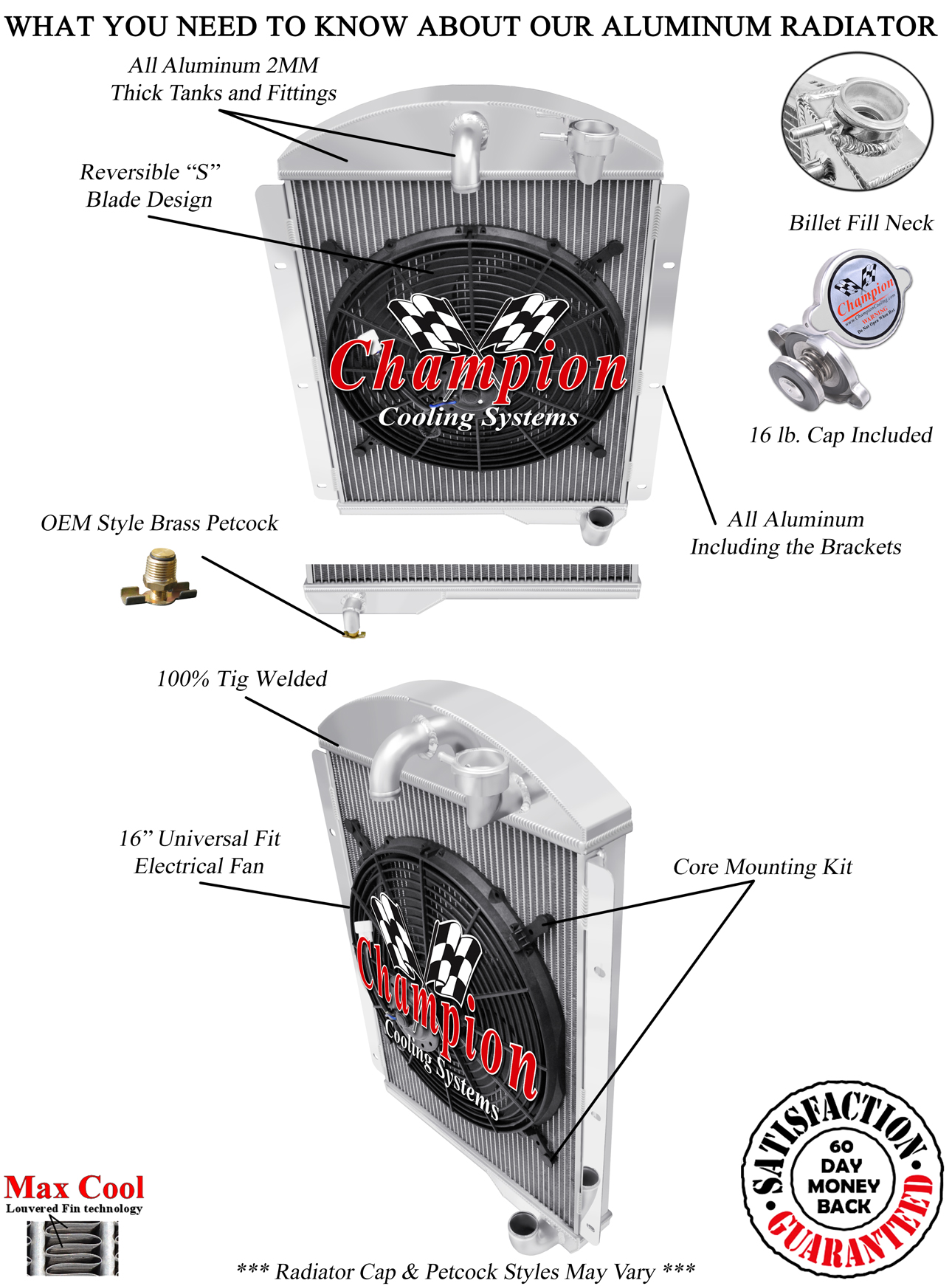 SR Champion 3 Row Radiator W/ 16" Fan for 1941 - 1946 Chevrolet Pickup #CC4146