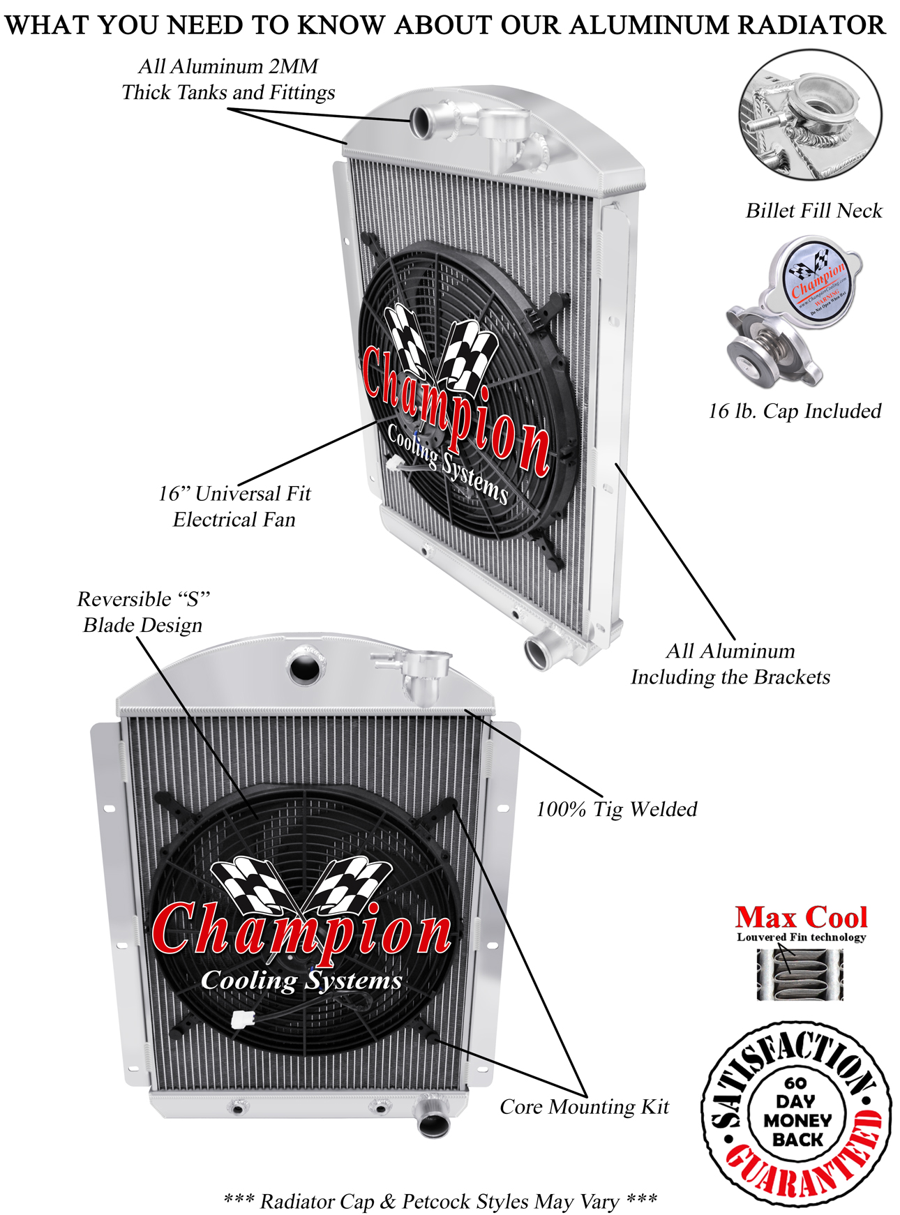 3 Row BC Radiator W// 2 10/" Fans for 1941-1946 Chevy Truck Small Block V8 Eng