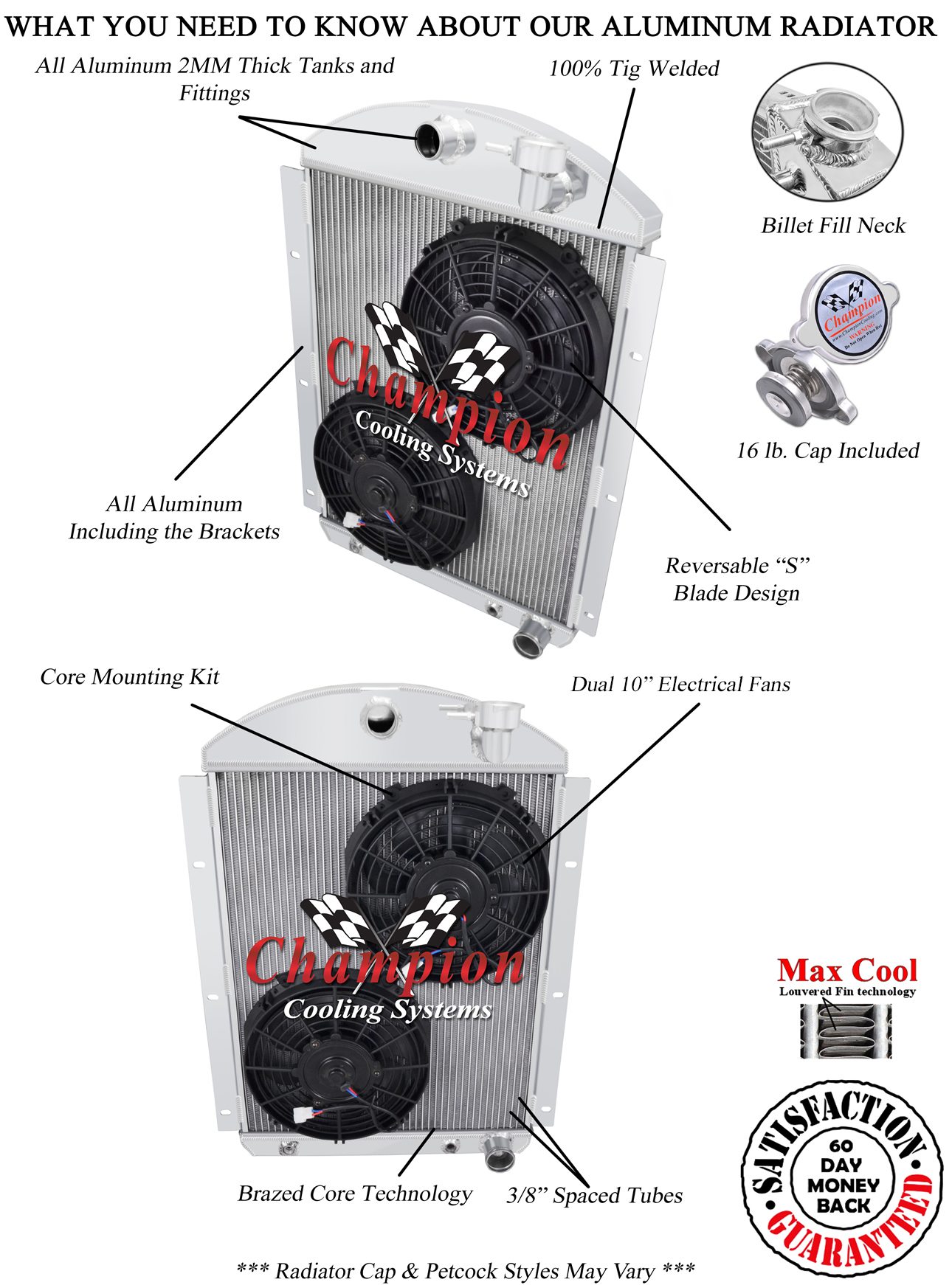 3 Row BC Radiator W// 2 10/" Fans for 1941-1946 Chevy Truck Small Block V8 Eng