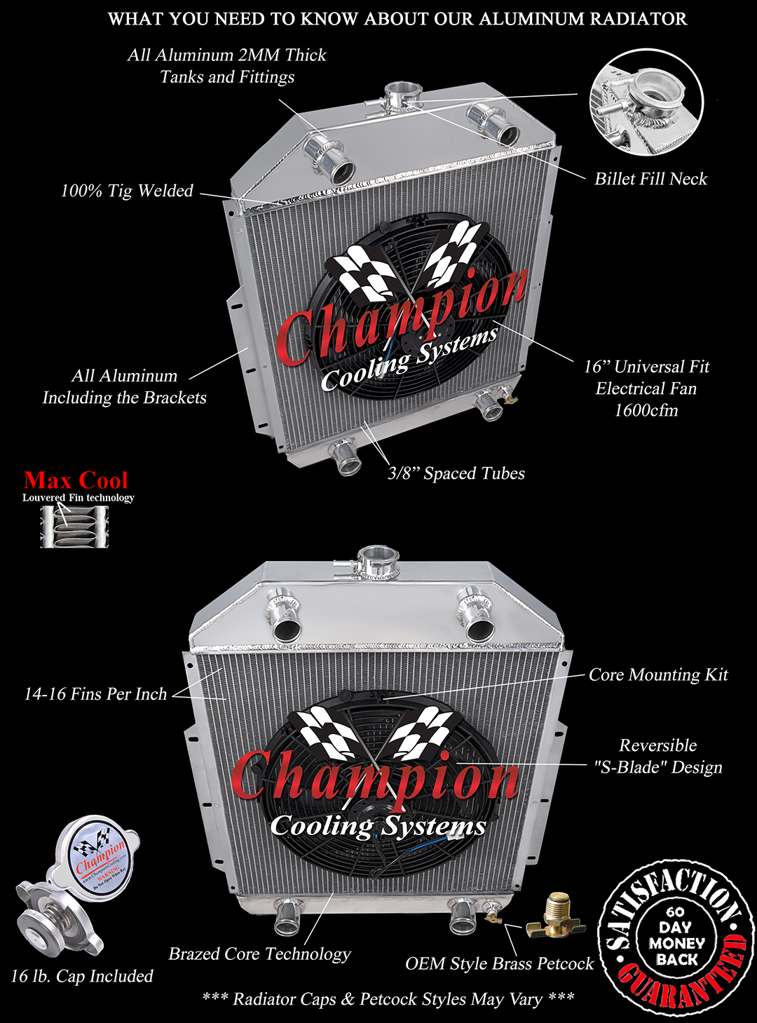 RN Champion 3 Row Radiator Flathead Config,16" Fan for 1942-1952 Ford Truck