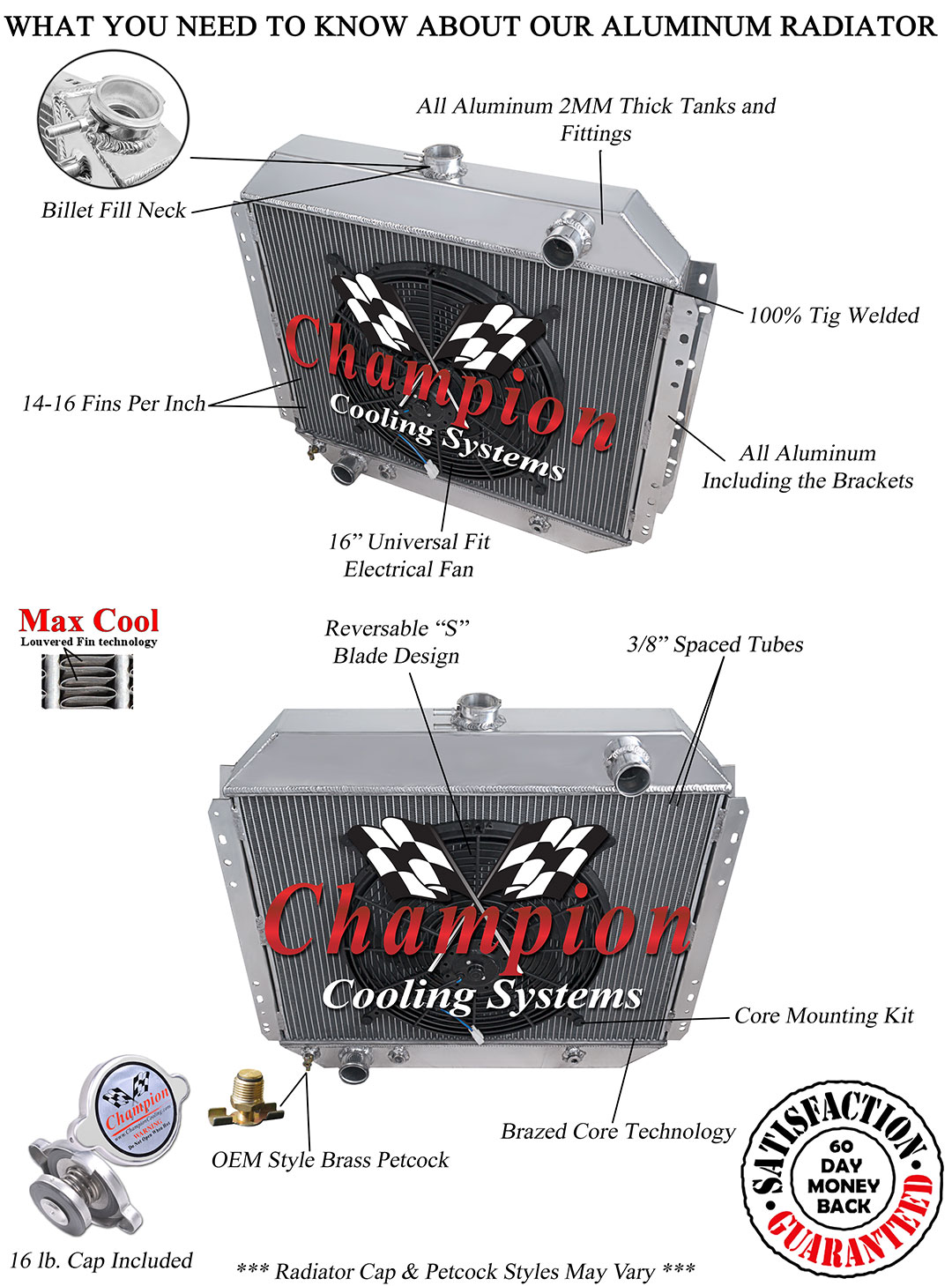 DR 2 Row 1" Tubes Radiator W/ 16" Fan for 1968 - 1979 Ford F-Series V8 Engine